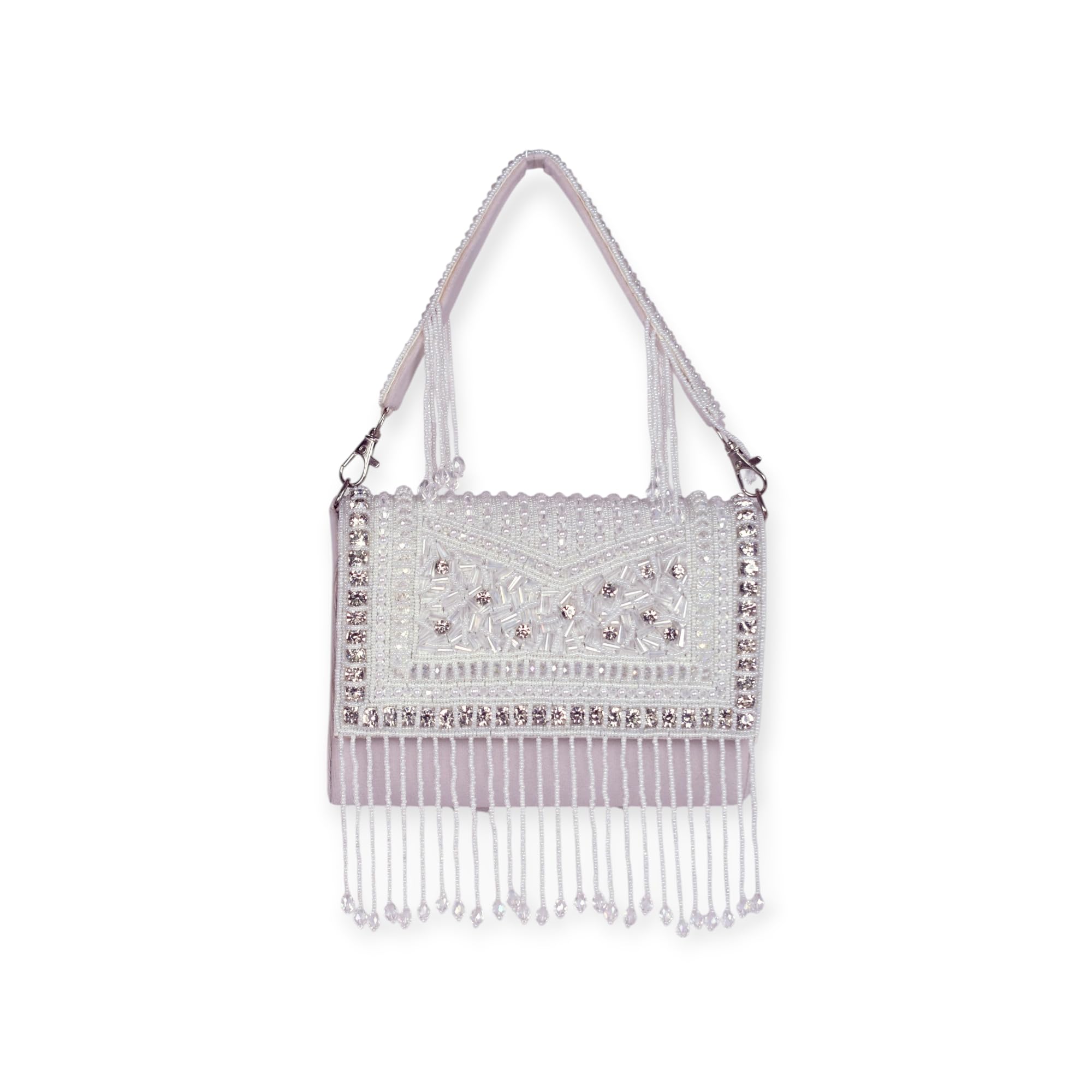 Women’s White Beaded Handbag – Elegant Pearl & Crystal Embellished Evening Clutch Purse with Detachable Strap-picture-42