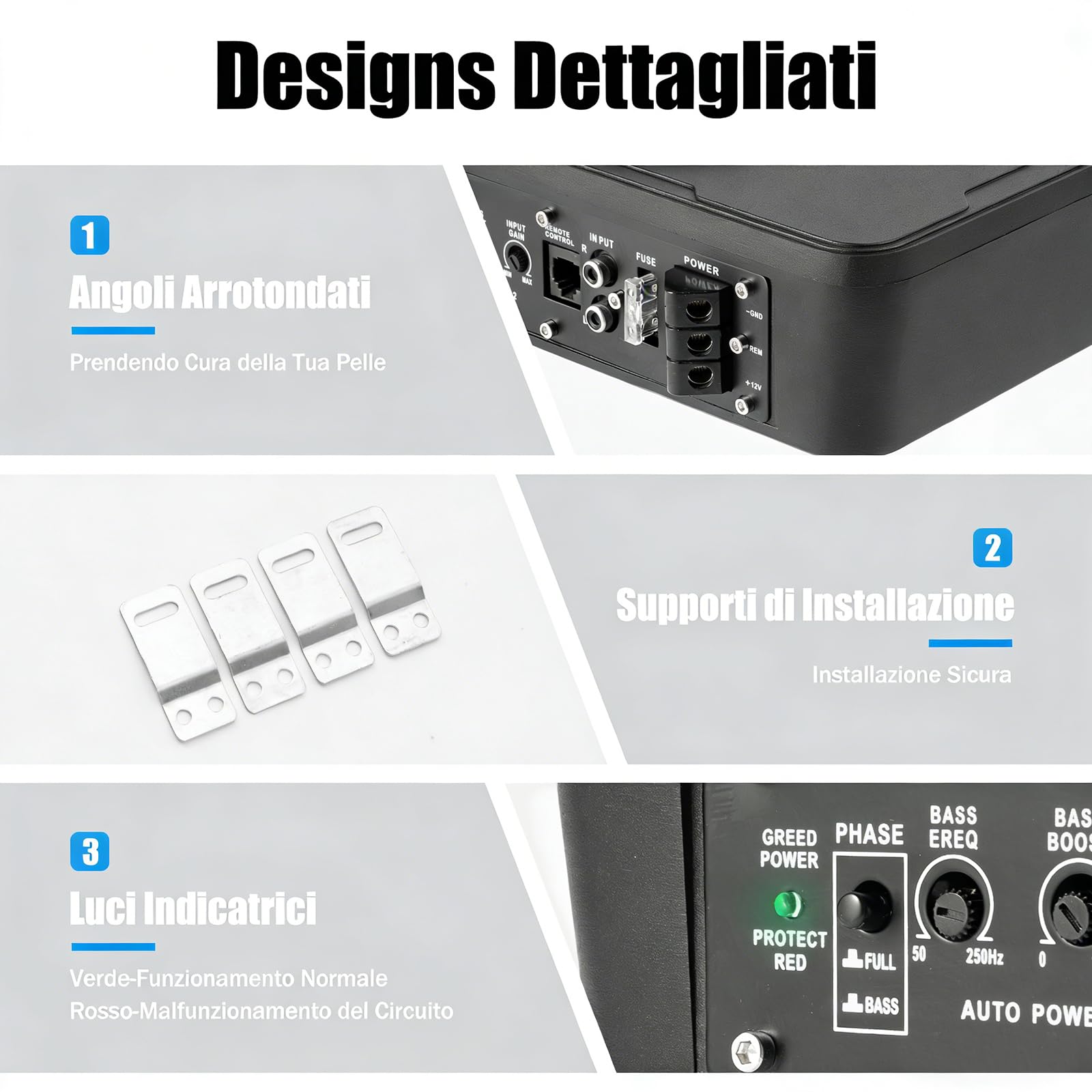 Subwoofer per auto da 8 pollici, 300W, compatto, amplificatore per auto con cavo remoto, altoparlanti attivi alti e subwoofer amplificatore,Con luce LED