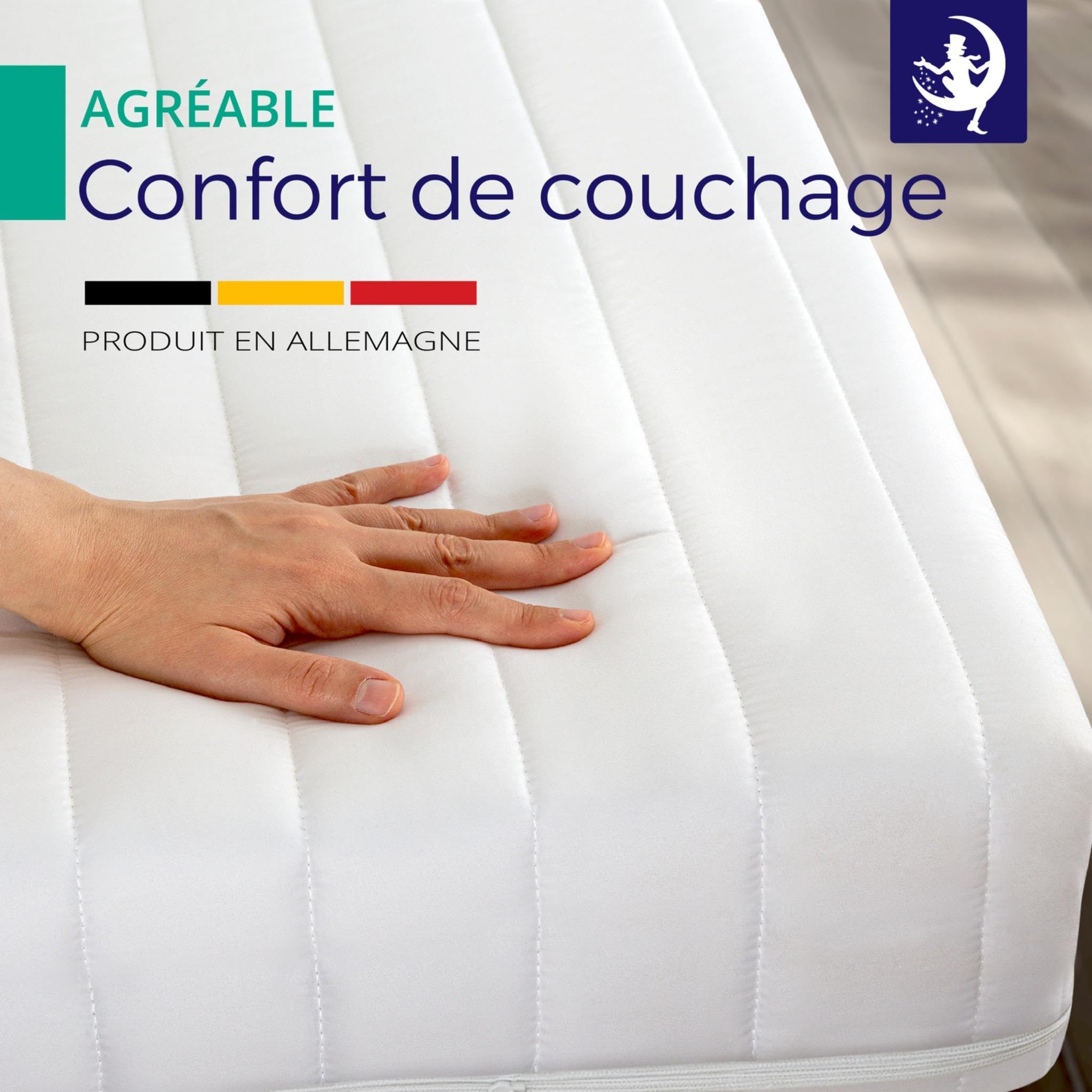 Mister Sandman Surmatelas 120x190 cm, Épaisseur 11 cm, Mousse Froide Ergonomique, Fermeté Moyenne, Hypoallergénique, Housse Amovible et Lavable, Qualité Allemande