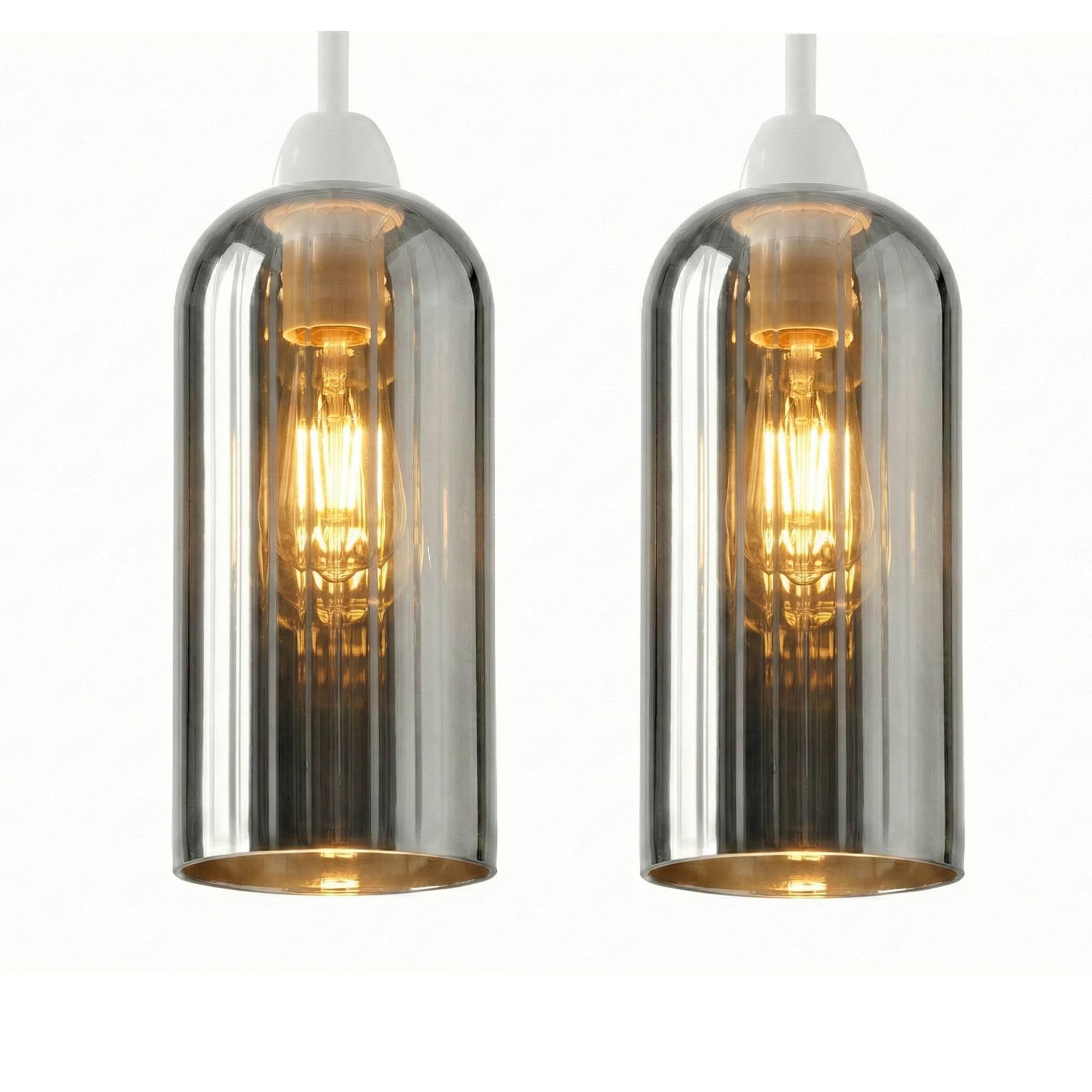 2 Pack Cylinder Glass Lamp Shade 20cm Height x 10cm Diameter, Clear Ribbed Replacement Light Shade for Pendant Ceiling Light, Modern Glass Lampshade for Living Room, Kitchen, Hallway (Style 1)