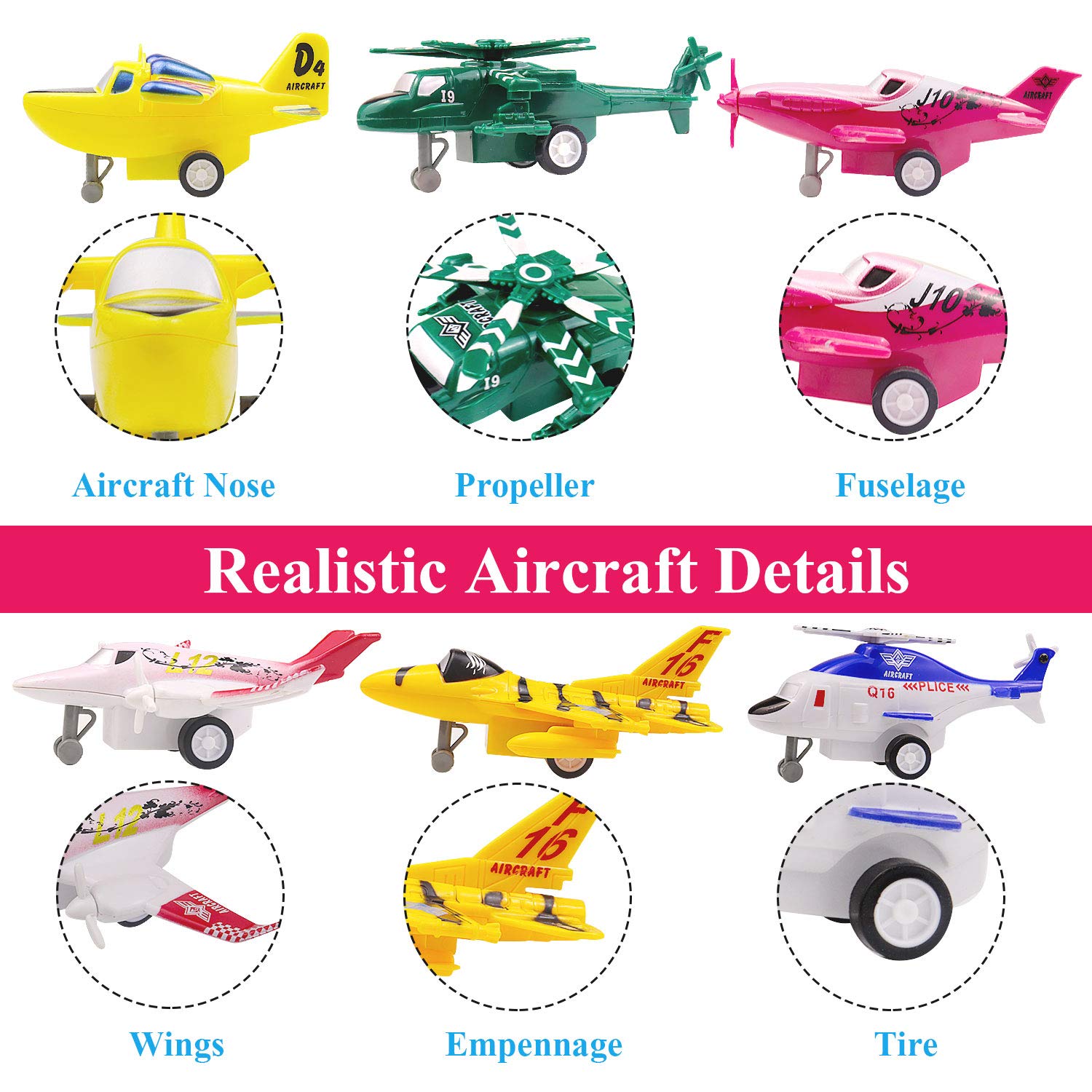 Pull Back Airplanes Playset, 16 PC Plane Toys Variety Style
