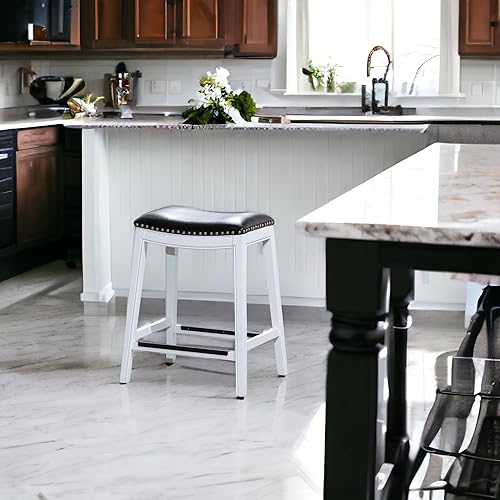 Miniatura 35 de DTY Indoor Living Durango - Taburete de cuero regenerado, taburete de mostrador de 24 pulgadas, acabado espresso, asiento de cuero negro Acabado