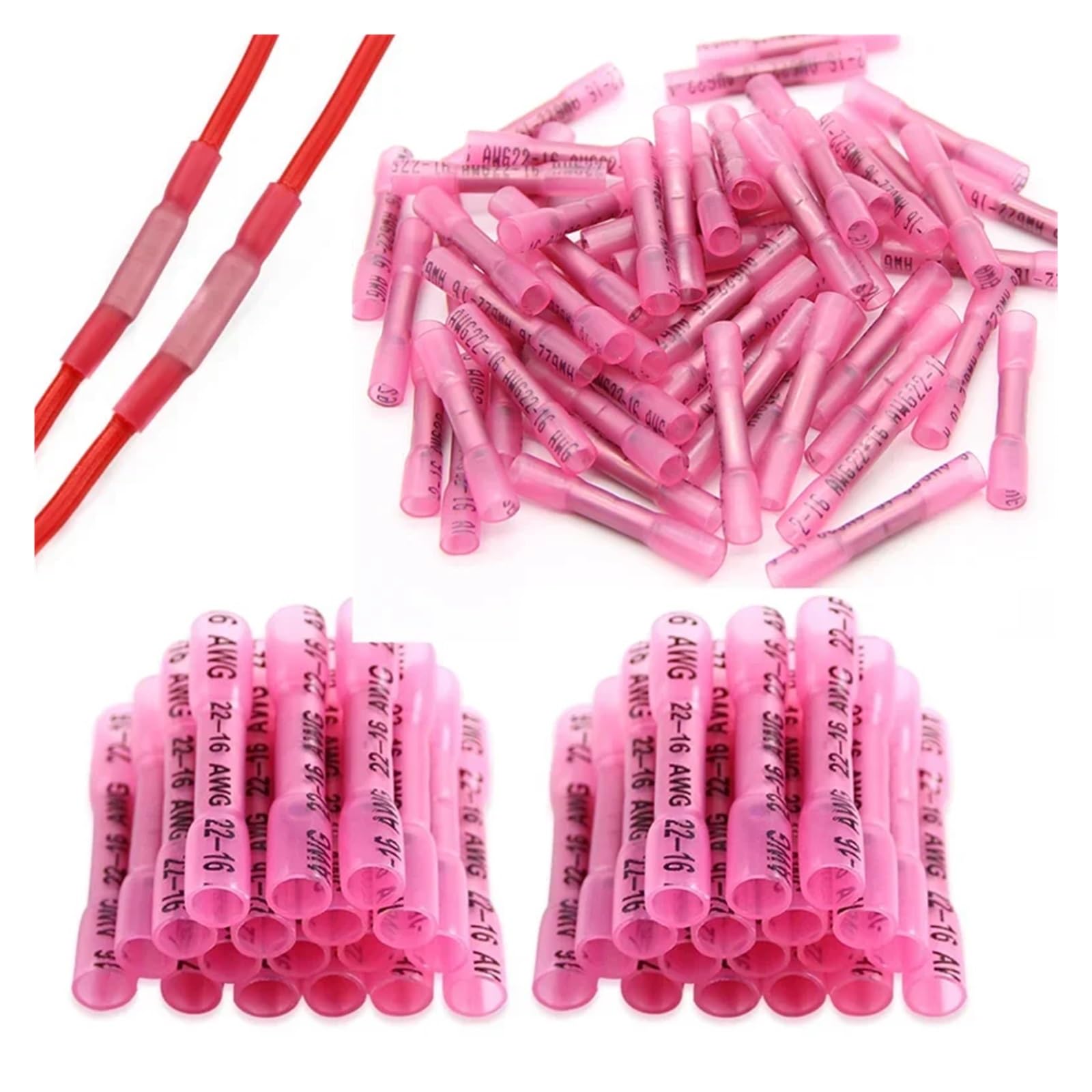 VWWJCCRO 1000PCS Red Heat Shrink Terminals Insulated Butt Electrical Splice Wire Connectors Cable Crimp Terminal Connector AWG 22-18