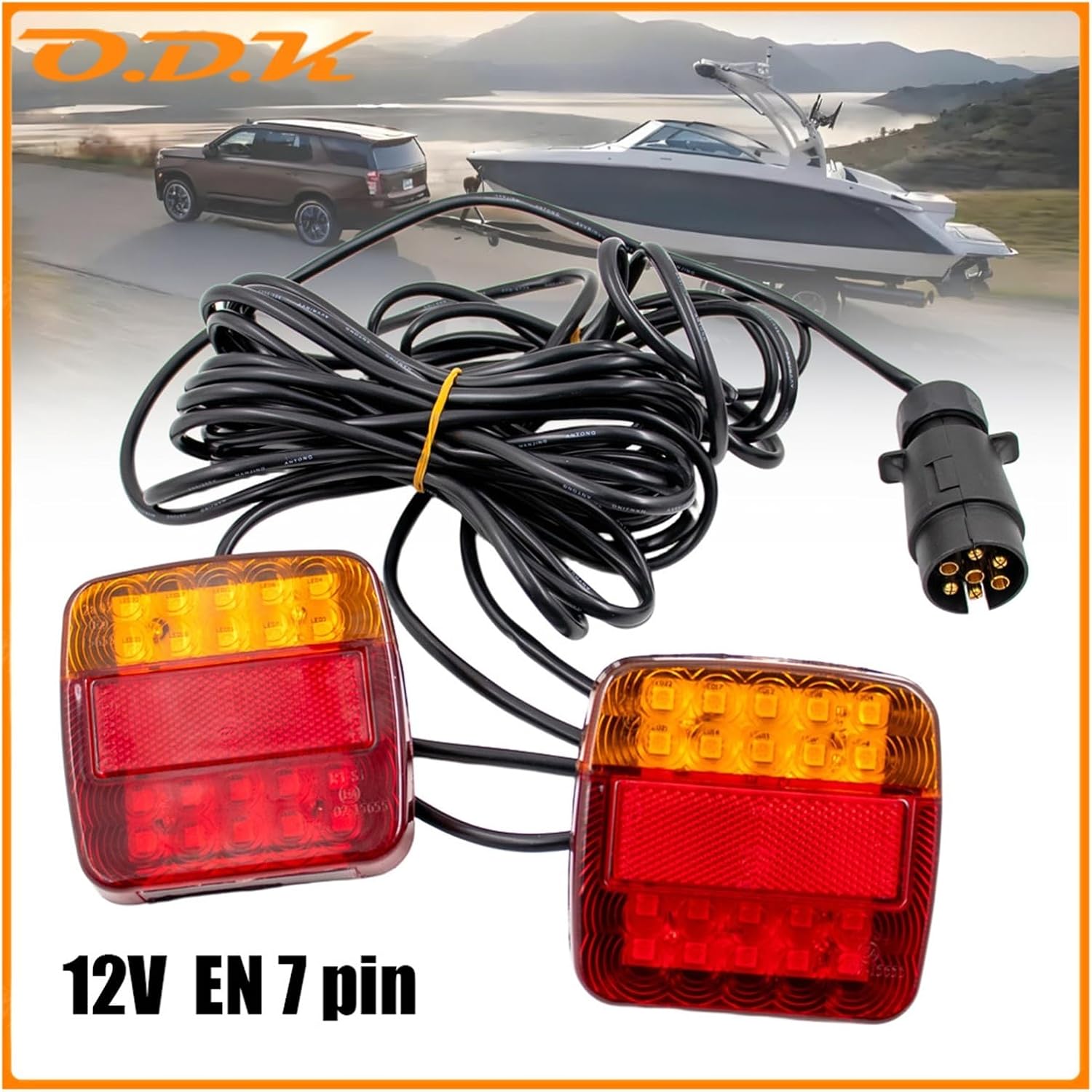 1Set 12V Rear Towing Trailer Taillight LED 10m Cable 7Pin Universal Brake Stop Waterproof License Number Plate Turn Signal Lamp