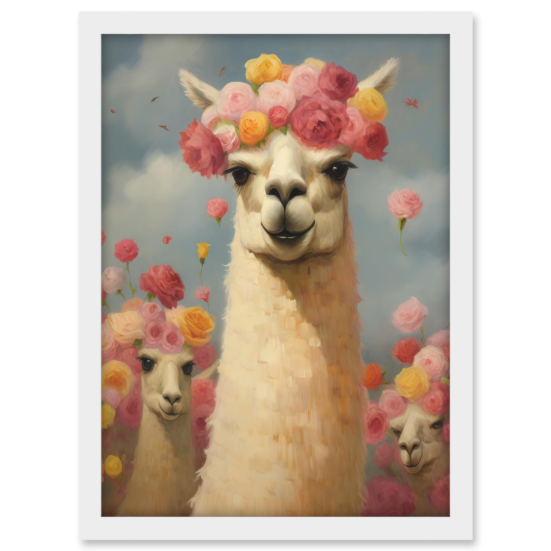 Artery8 The Llama Wedding Rose Bloom Flower Headdress Fun Artwork Kids Bedroom Artwork Framed A3 Wall Art Print