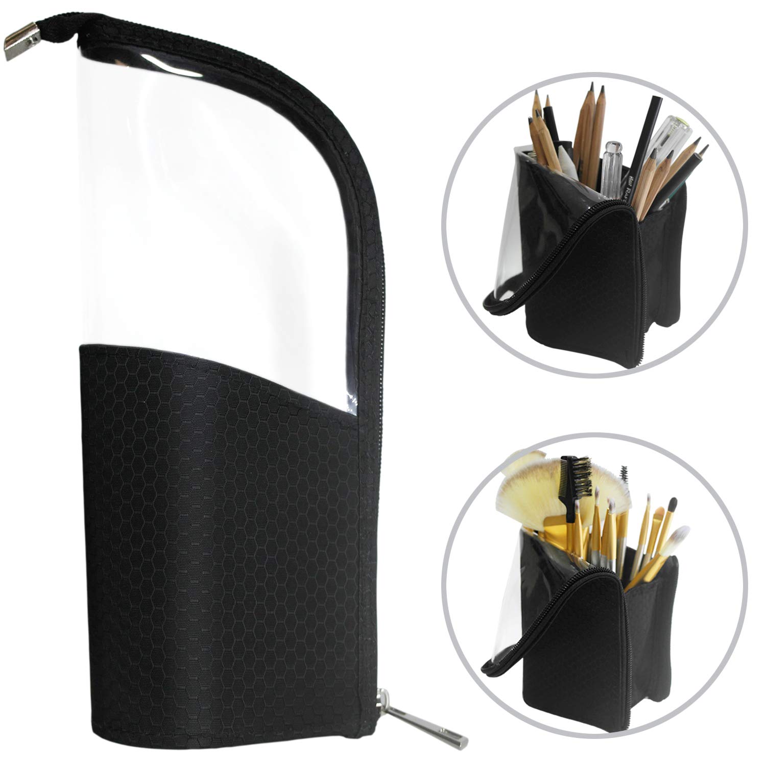 Reise-Make-upbürstenhalter, MoMo-Bleistift-Stift-Kasten-Organisator-Tasche kosmetischer Reißverschluss-Beutel tragbarer wasserdichter staubfreier stehender Kulturbeutel-Schreibwaren-Beutel mit Teiler