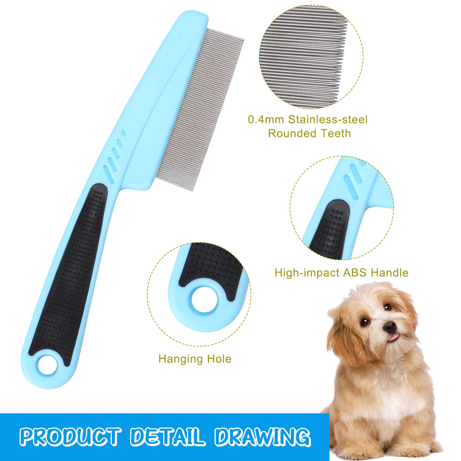 2 peines para perros y gatos, de dientes finos, para eliminar la caspa, las manchas de pelo, para mascotas pequeñas, medianas y grandes, para eliminar la corteza y la mucosidad