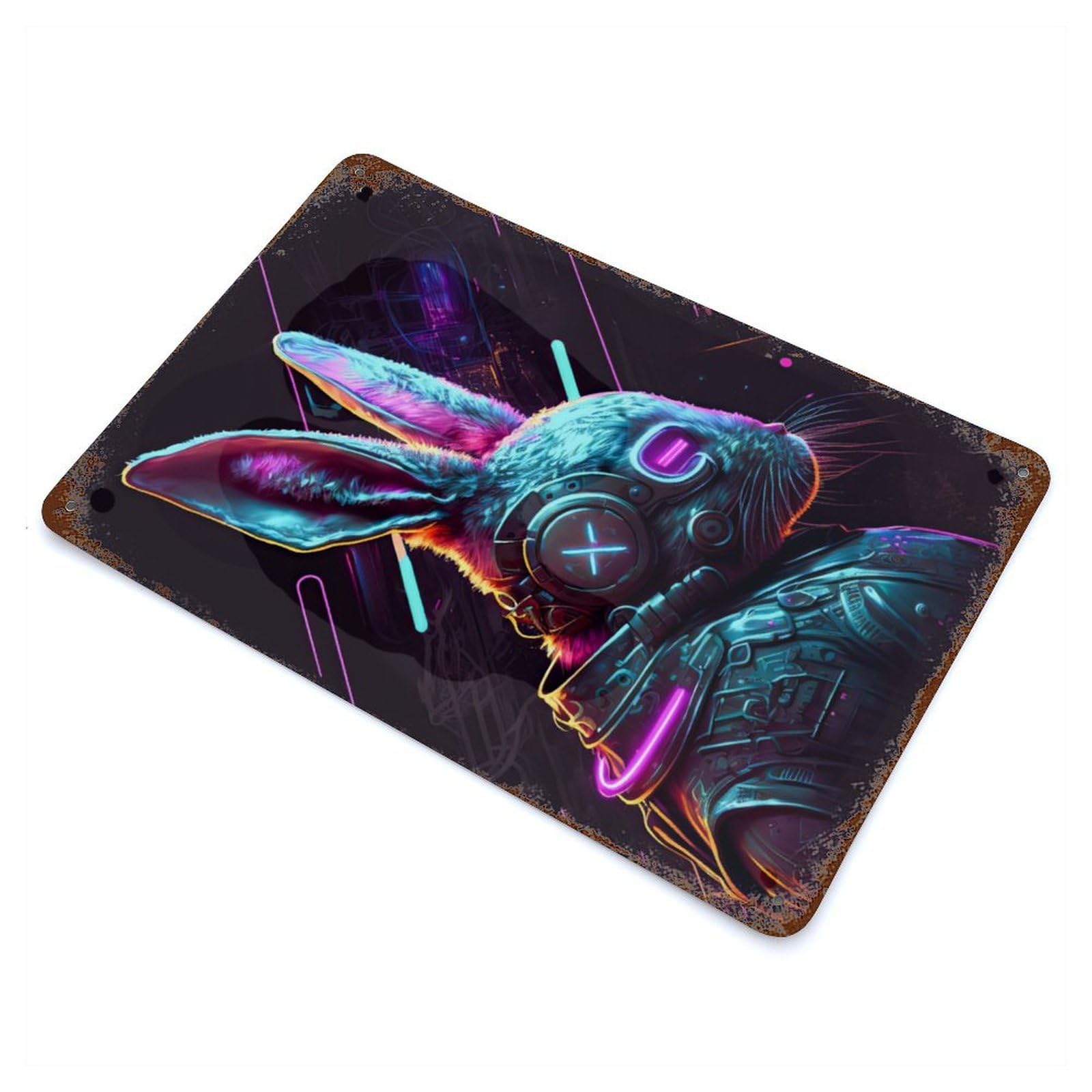 Rabbit Neon 11.8"x7.9" Rustic Tin Plaque, Farmhouse Wall Decor for Basement, Hobby Room And Garage Decor