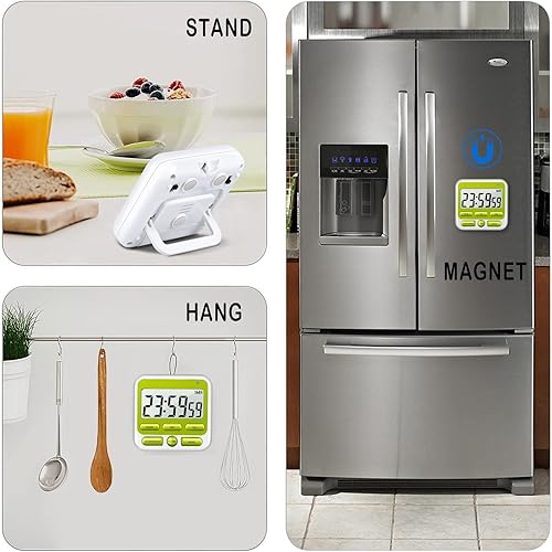 Miniatura 6 de KTKUDY Temporizador digital de cocina con interruptor de alarma silenciofuerte, interruptor de encendidoapagado, reloj de 12 horas y alarma, función