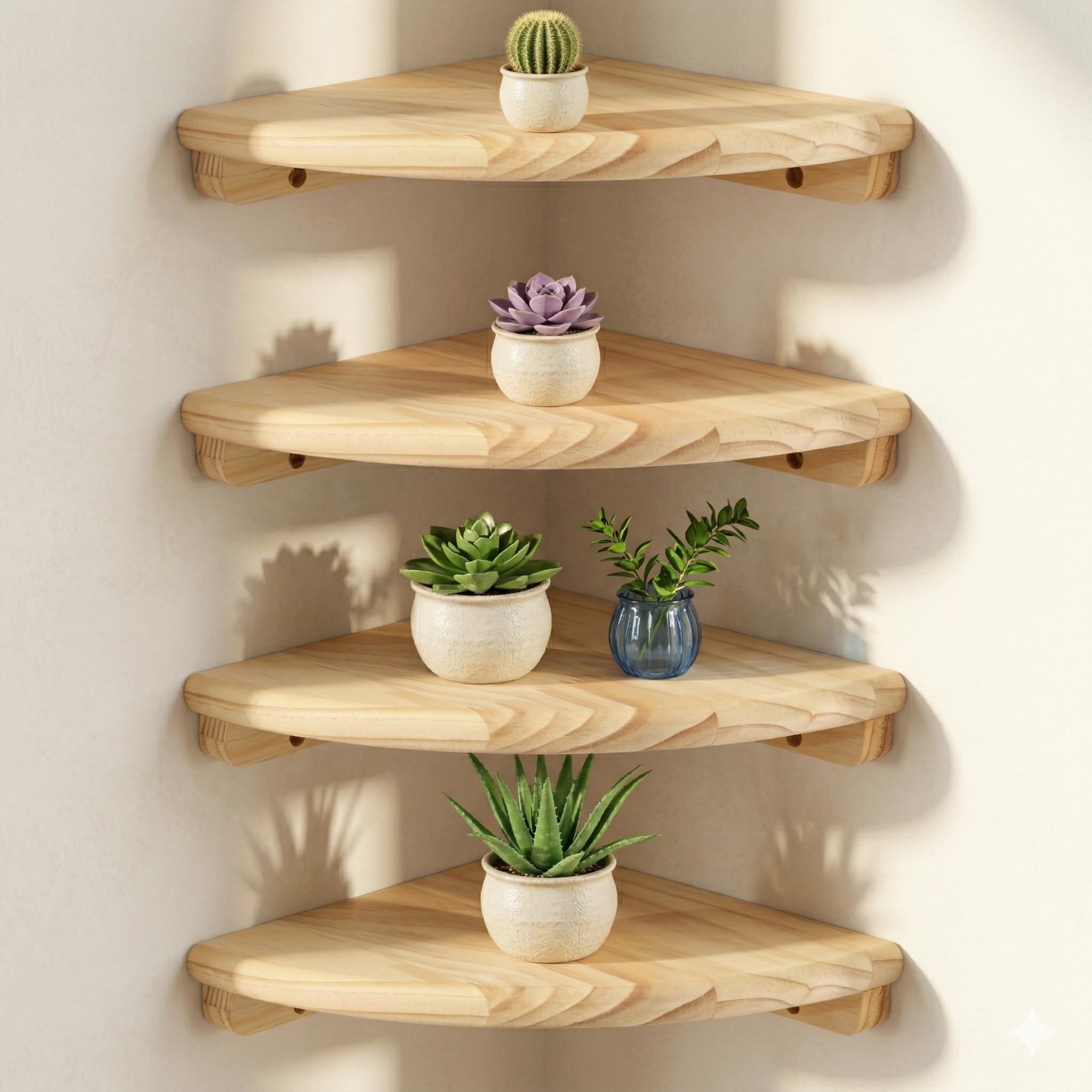 GUIJZSLTRG 4Pcs Wooden Corner Shelf Wall Mounted 18 cm Modern Floating Storage Shelf Wall Round End Display Rack with Screw for Toys, Plants & Storage for Bedroom, Living Room, Baby Room(4Pcs) — image 1
