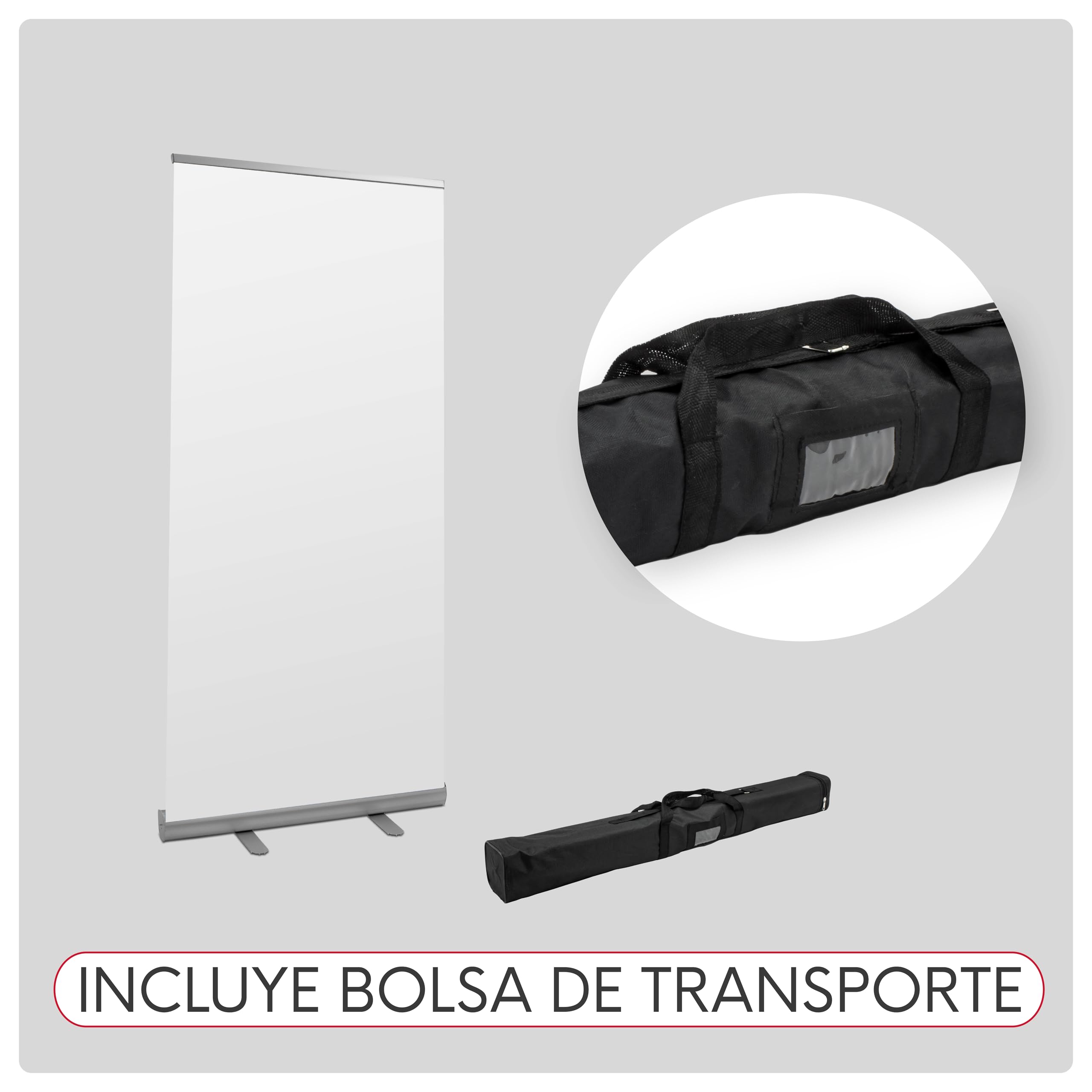 Roll up Personalizado 85x200cm Impresión Incluida en Máxima Calidad | Portátil con Base Estable y Bolsa de Transporte | Display para Ferias, Eventos y Retail