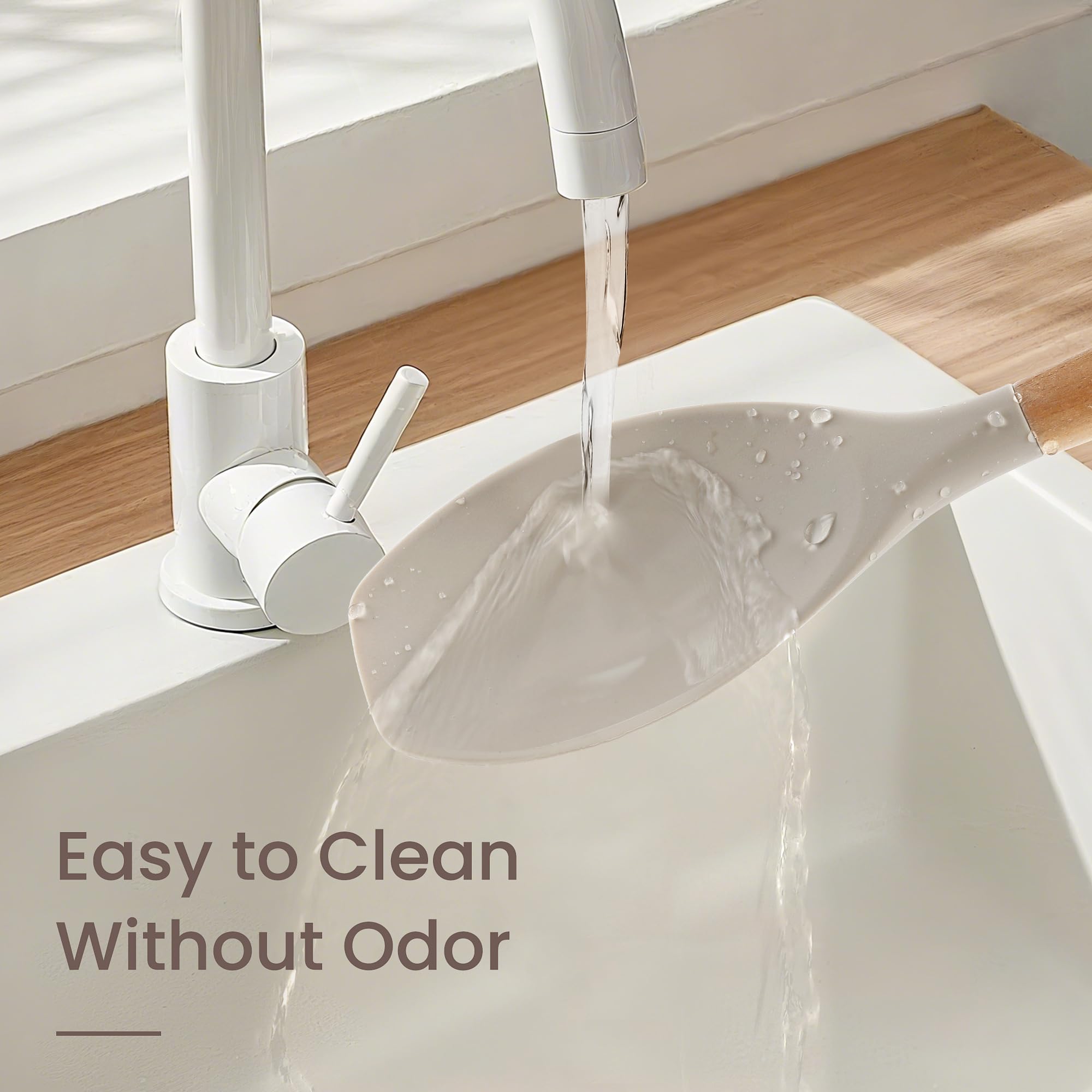 Silicone Cooking Utensils Set with Holder, BPA Free Kitchen Utensils Set for Cooking, 446°F Spatulas Silicone Heat Resistant Wooden Handle Spoon Tongs Non-stick Kitchen Gadgets (Khaki)