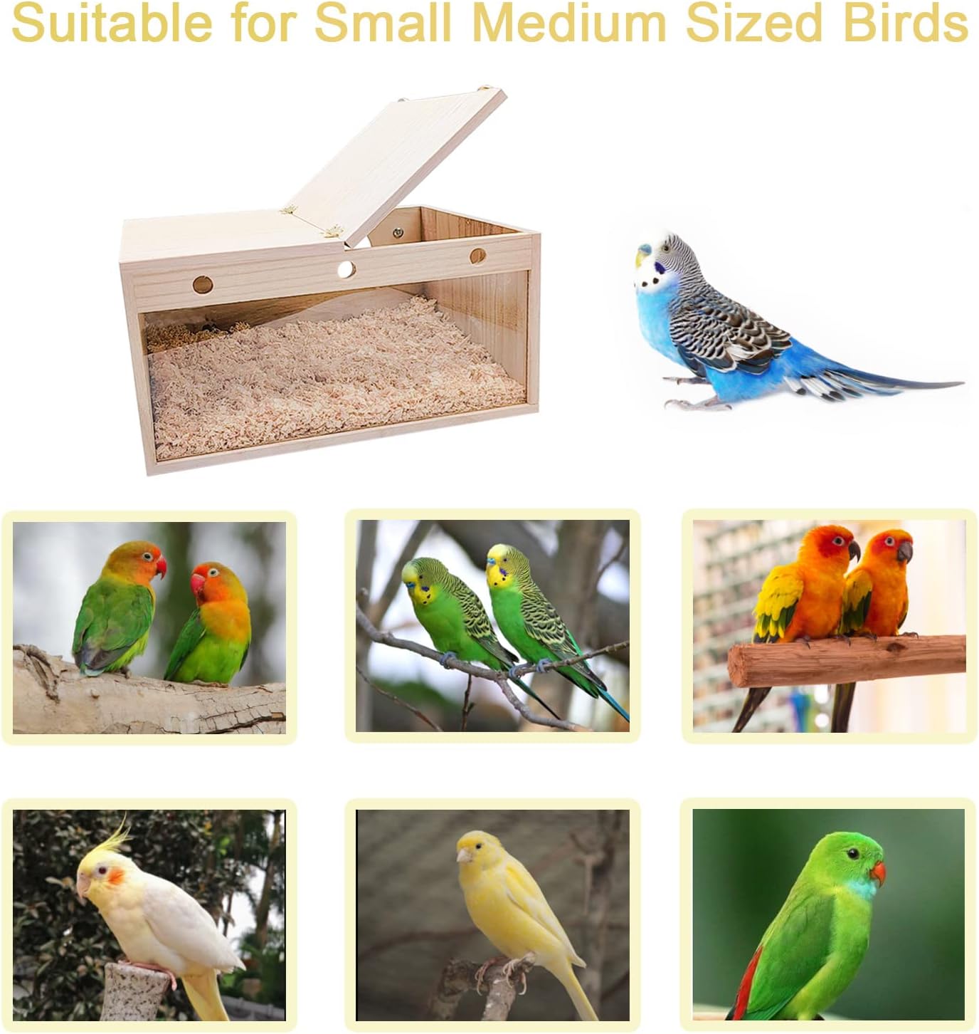 Tfwadmx Large Parakeet Nesting Box, Transparent Bird Nest Breeding Box, Wood Parrot Nest Box with Perch Bird Cage House for Cockatiel Lovebirds Budagie Canary Finch(XL)