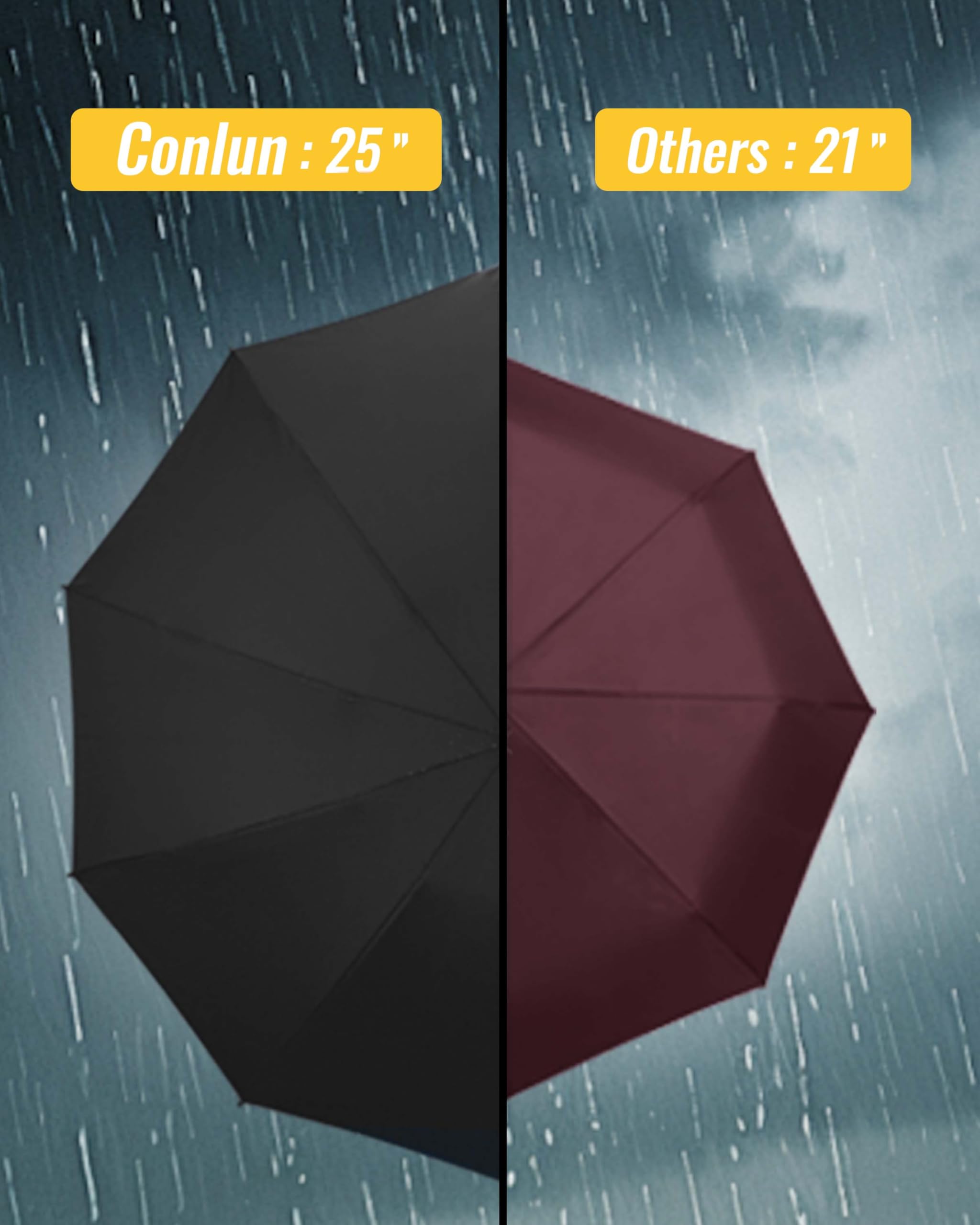 Conlun Ombrello pieghevole antivento pioggia compatto anti-tempesta - automatico nero per uomo, rivestimento in Tessuto 210T, ombrello inverso da 114 cm, grande 10 ossa Regali di Natale