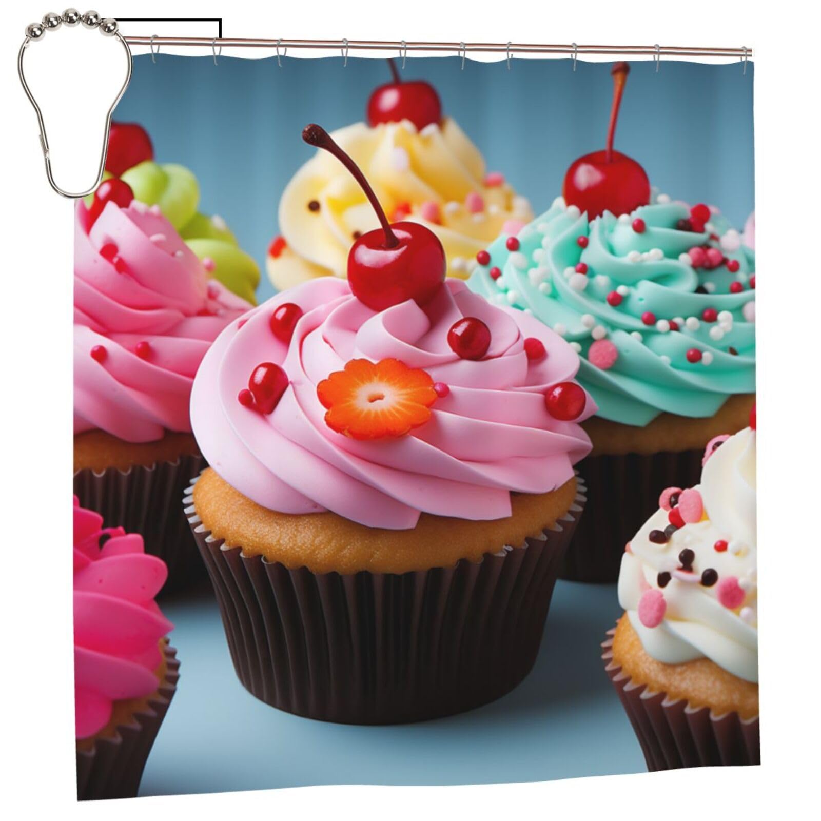 FodPand Cupcake Shower Curtain 70"x70" Waterproof Long Bathroom Curtain Heavy Duty Thick Cloth Bath Curtain Set with Hooks, Modern Abstract Art Pattern Bathroom Shower Curtains