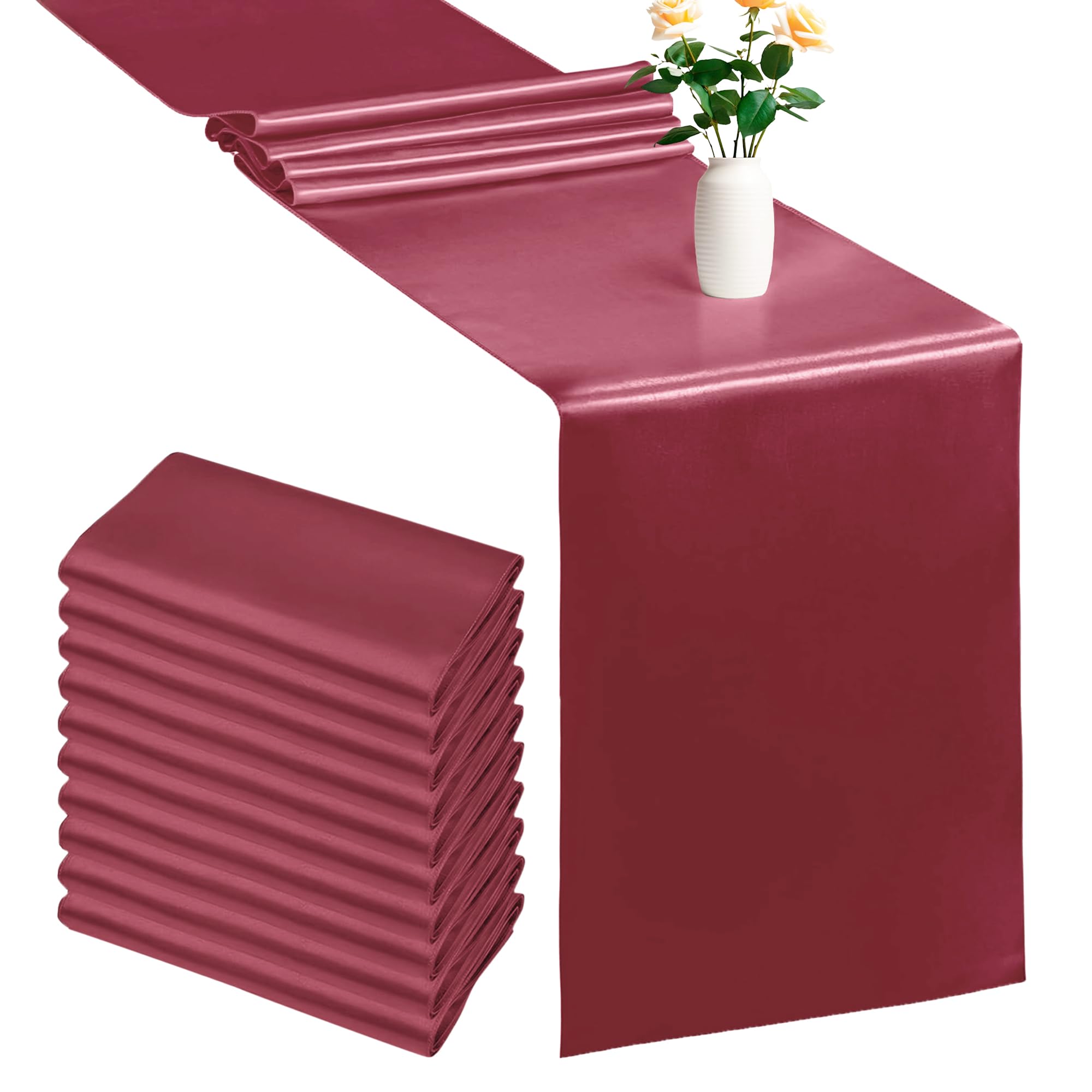 Trimming Shop Burgundy Table Runner for Dining Table 11 x 108 Inch Satin Silk Table Runner Wrinkle Free Drapes Elegantly Satin Table Runner for Wedding, Dining & Party Decorations (Pack of 10) โ image 1