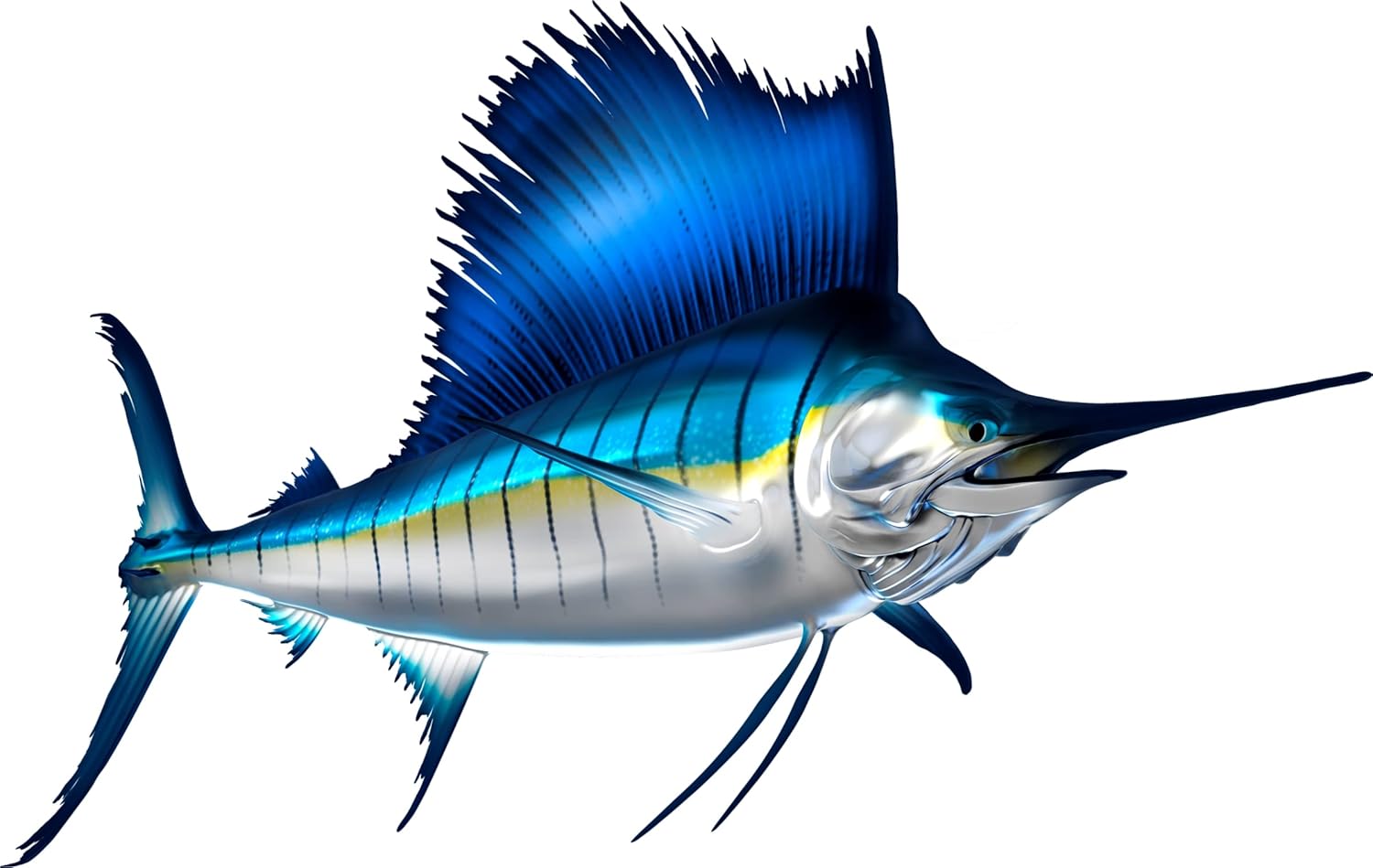 Sail Fish Beautiful Fish Decal | Fishing Decal for Boat, Car, Vehicle, Truck Etc. | Waterproof Vinyl Sticker | Many Sizes & Styles Available | 12" to 40" By Digital Fish Art (Medium, Position 6)