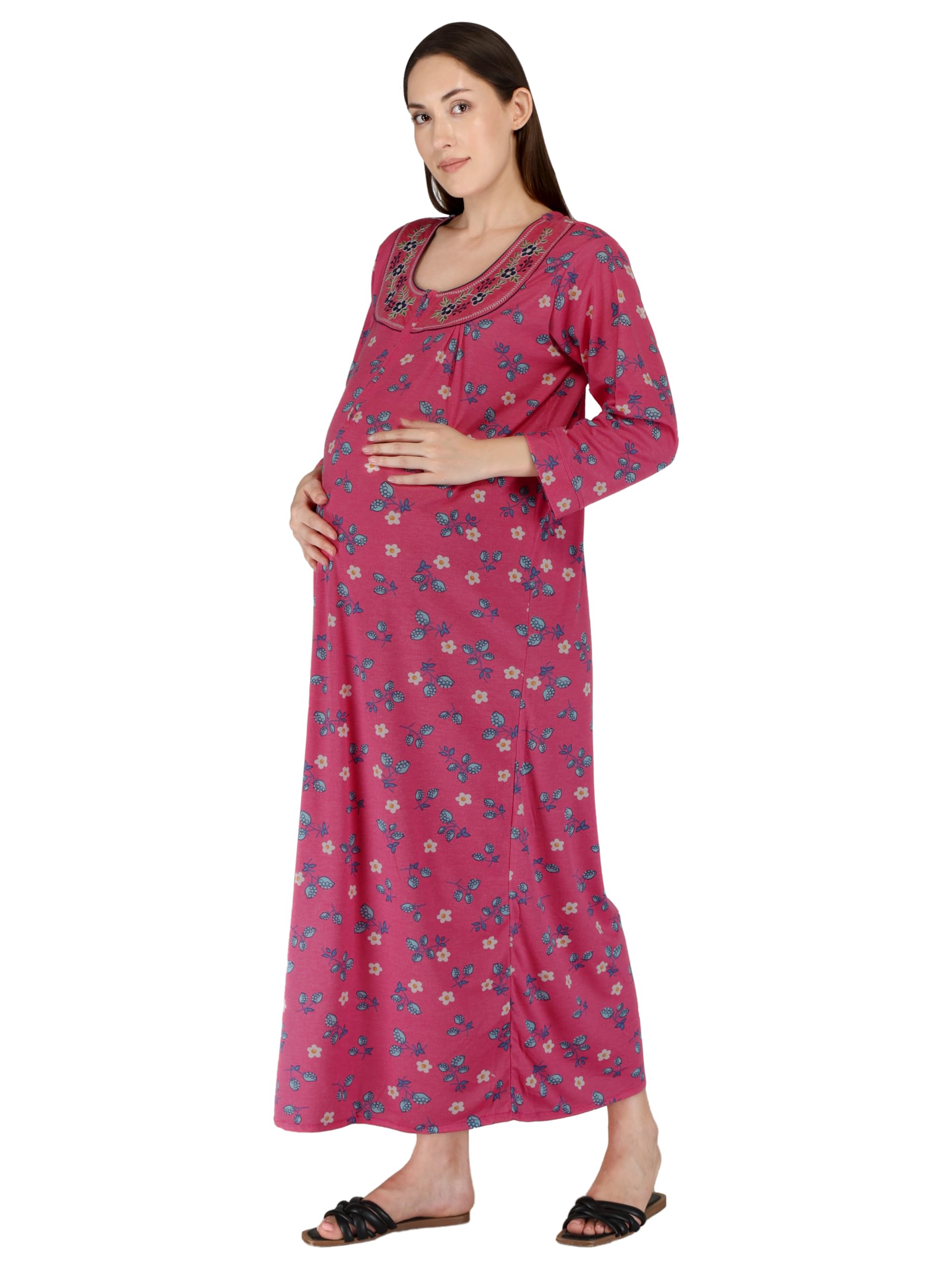 Women Hosiery Cotton Full Sleeves Feeding Maternity Nighty-image-23