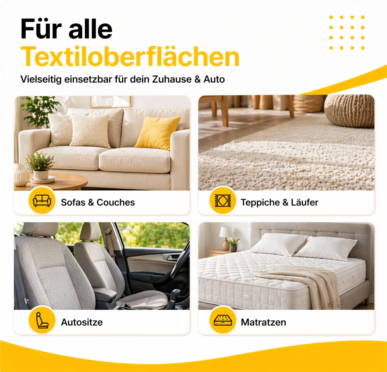 Polster- & Teppichreiniger 3x 1000ml - KONZENTRAT - Für Sofa, Teppich, Matratzen & Autositze - Tiefenreiniger gegen Flecken, Schmutz & Gerüche - Für Waschsauger & Nasssauger
