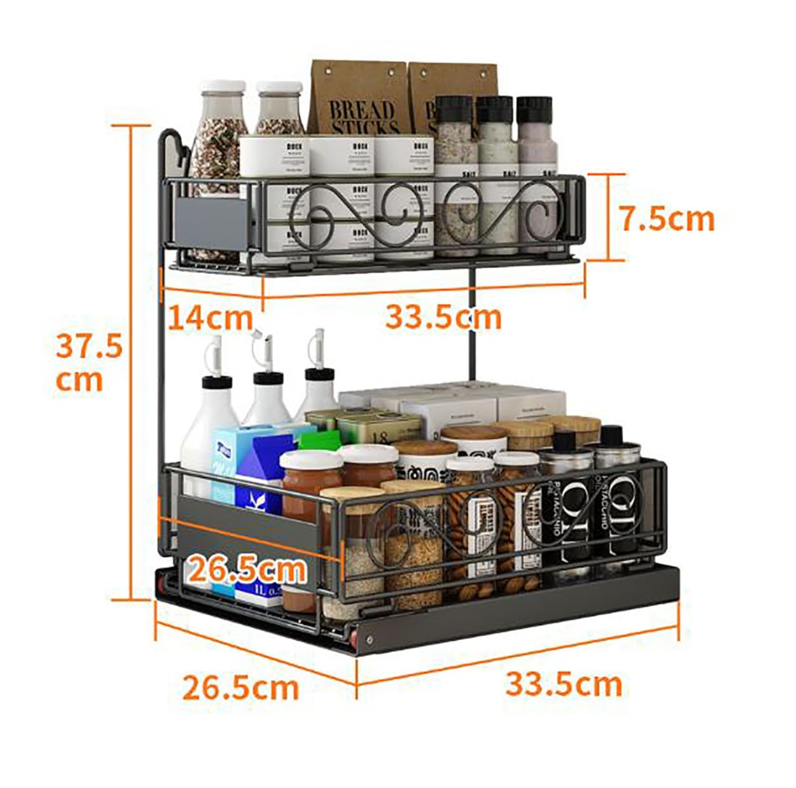 ELZEM Organizador Bajo Fregadero Cocina, Metal 2 Niveles Organizador Extraíble Estante Almacenamiento Debajo Fregadero Forma L, Estante Almacenamiento Integrado Multifuncional Fácil Montar A