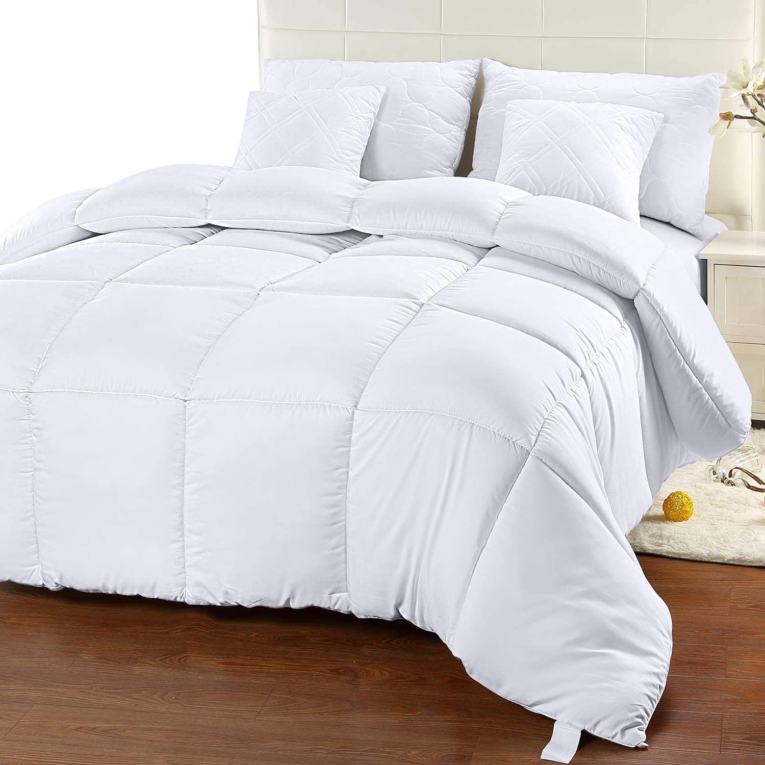 Comfywell White King Size Duvet – Plain Quilt Comforter Bedspreads, Coverlets & Sets, 2 Pillowcases Warm And Anti Allergy All Season Coverless Duvet, Throws For Bed. (King (220X230cm), )