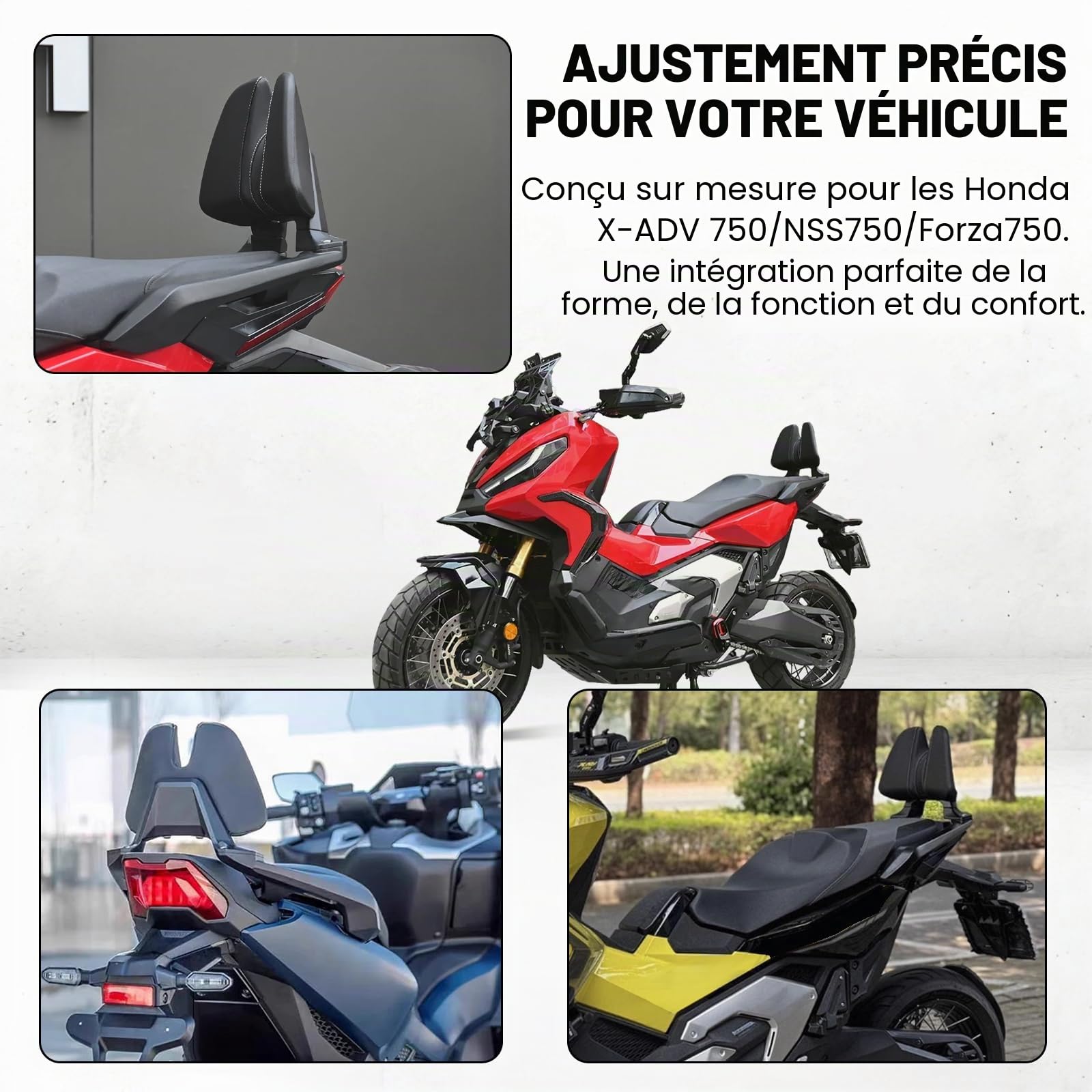 WOOGA Coussin de dossier arrière pour passager, protection du dossier accessoires moto pour Ho&n&da X-ADV 750 XADV 750 NSS750 Forza 750 2021 2022 2023 2024 2025 2026 (Noir)