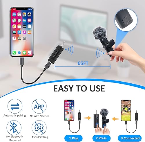Miniatura 4 de SPORTKEE Paquete de 2 micrófonos inalámbricos Lavalier para cámaraGoProiPhoneteléfono Androidportátilcomputadora, micrófonos inalámbricos Plug-Play