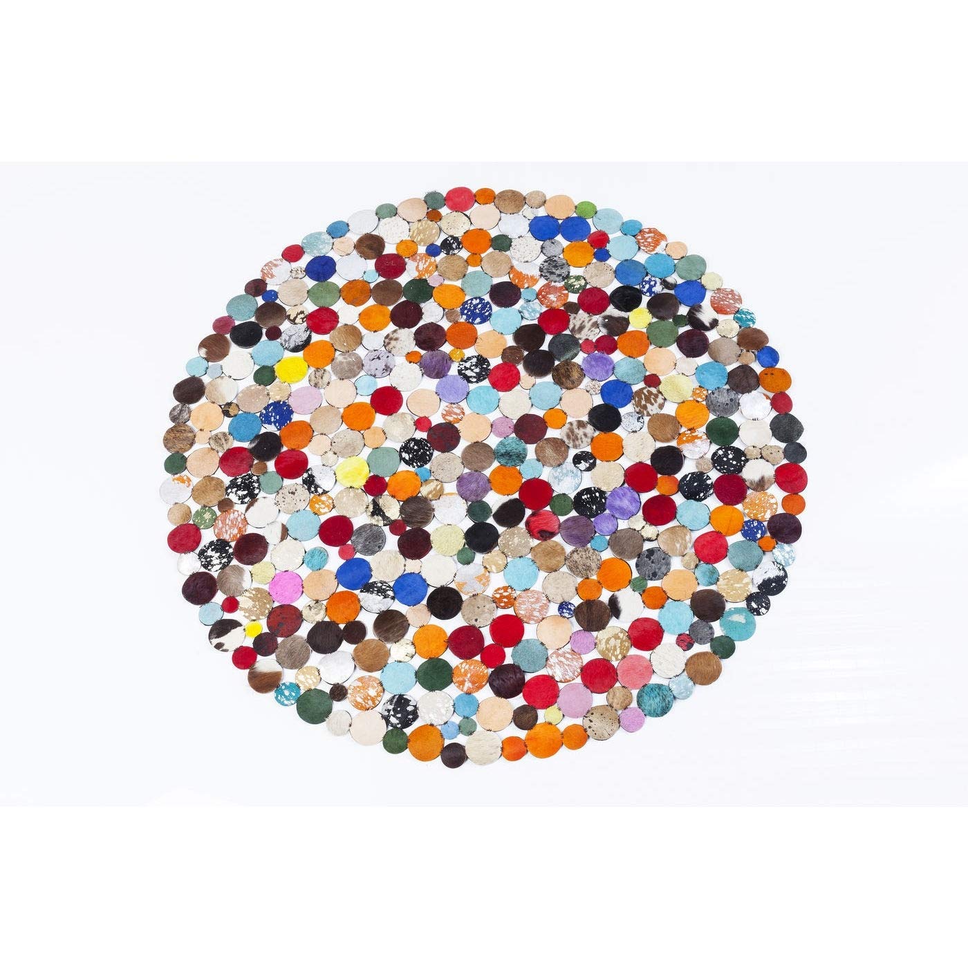 Kare Design Alfombra Circle, multicolor, piel de vaca, hecha a mano, diseño abstracto, 150 cm de diámetro