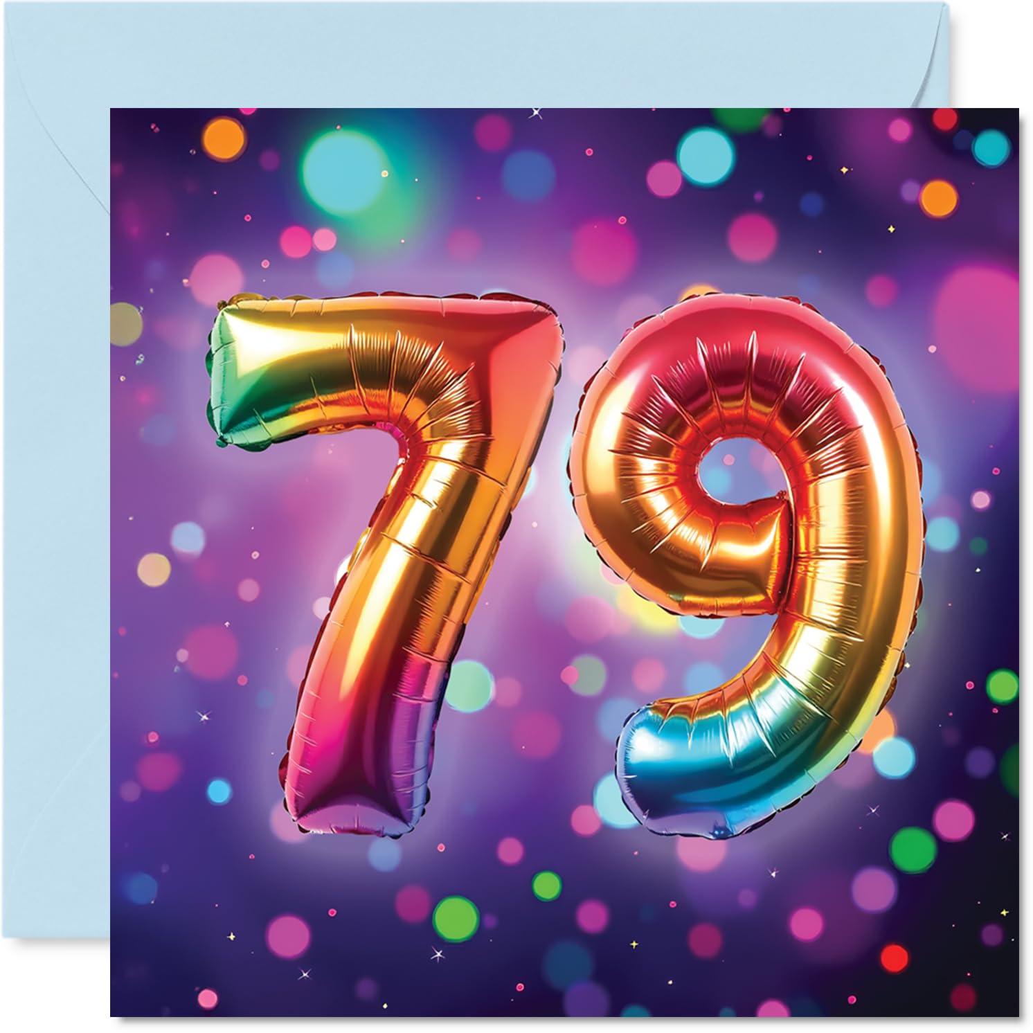 79th Birthday Cards for Women Men - Rainbow Foil Balloon - Happy Birthday Card for 79 Year Old Woman Man Husband Uncle Grandad Sister, 145mm Bday Greeting Cards