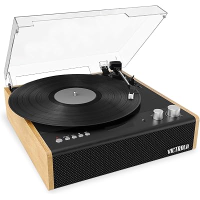 Victrola Eastwood – Bluetooth Record Player – 3-Speed Turntable, Premium MM Cartridge, Vinyl Stream for Wireless Streaming, Removable Dust Cover, Built-in Speakers (Bamboo)