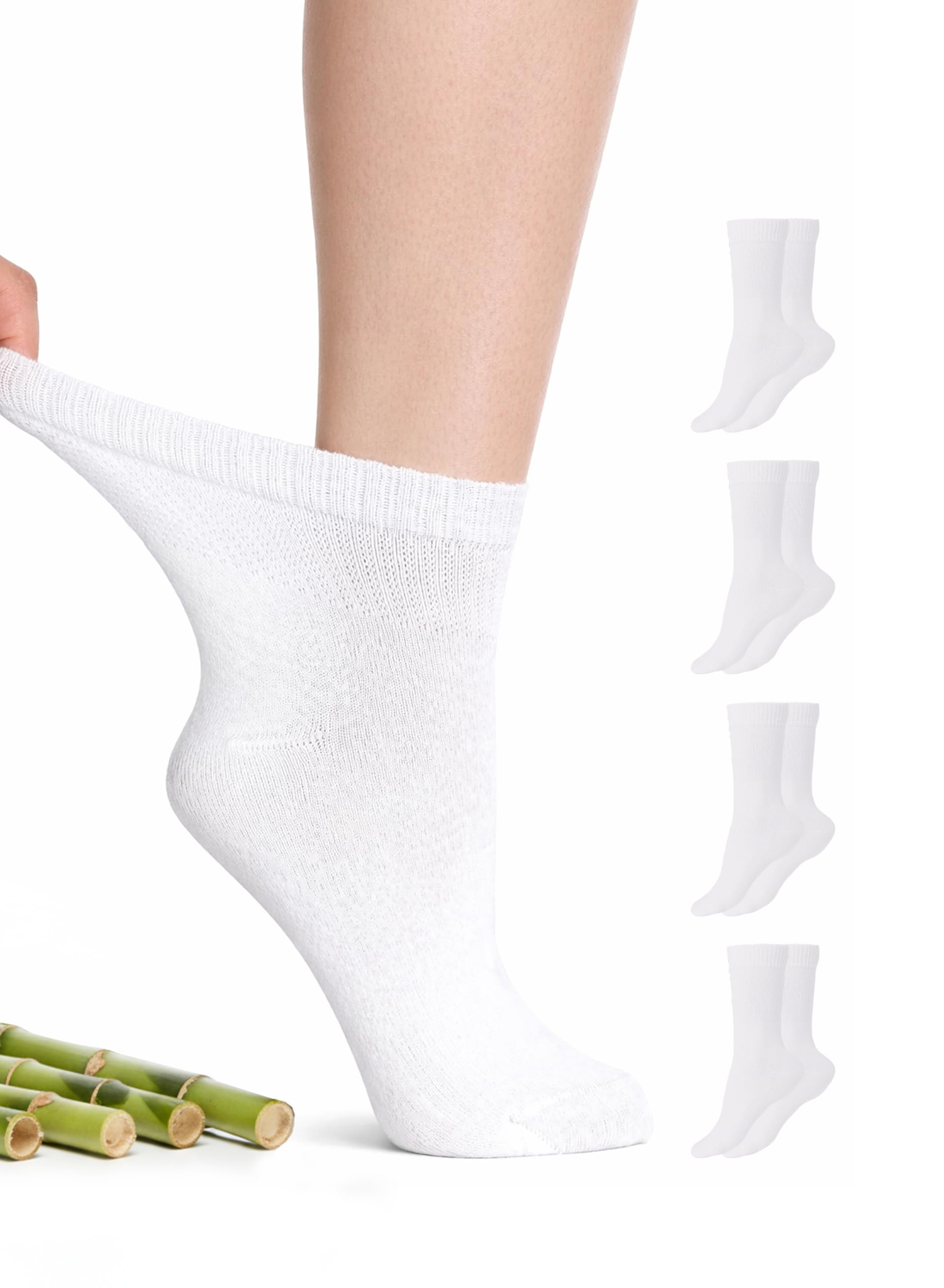 Hugh Ugoli Diabetic Socks for Women Rayon Derived from Bamboo, Soft, Ankle, Thin, Wide, Loose, Non-Binding Top, 4-8 Pairs
