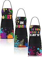 Langyiwee 3 Pack Waterproof Artist Aprons with Pockets - Colorful Adjustable Smocks for Painting, Cooking, Gardening - Gifts for Adults, Teachers, Students
