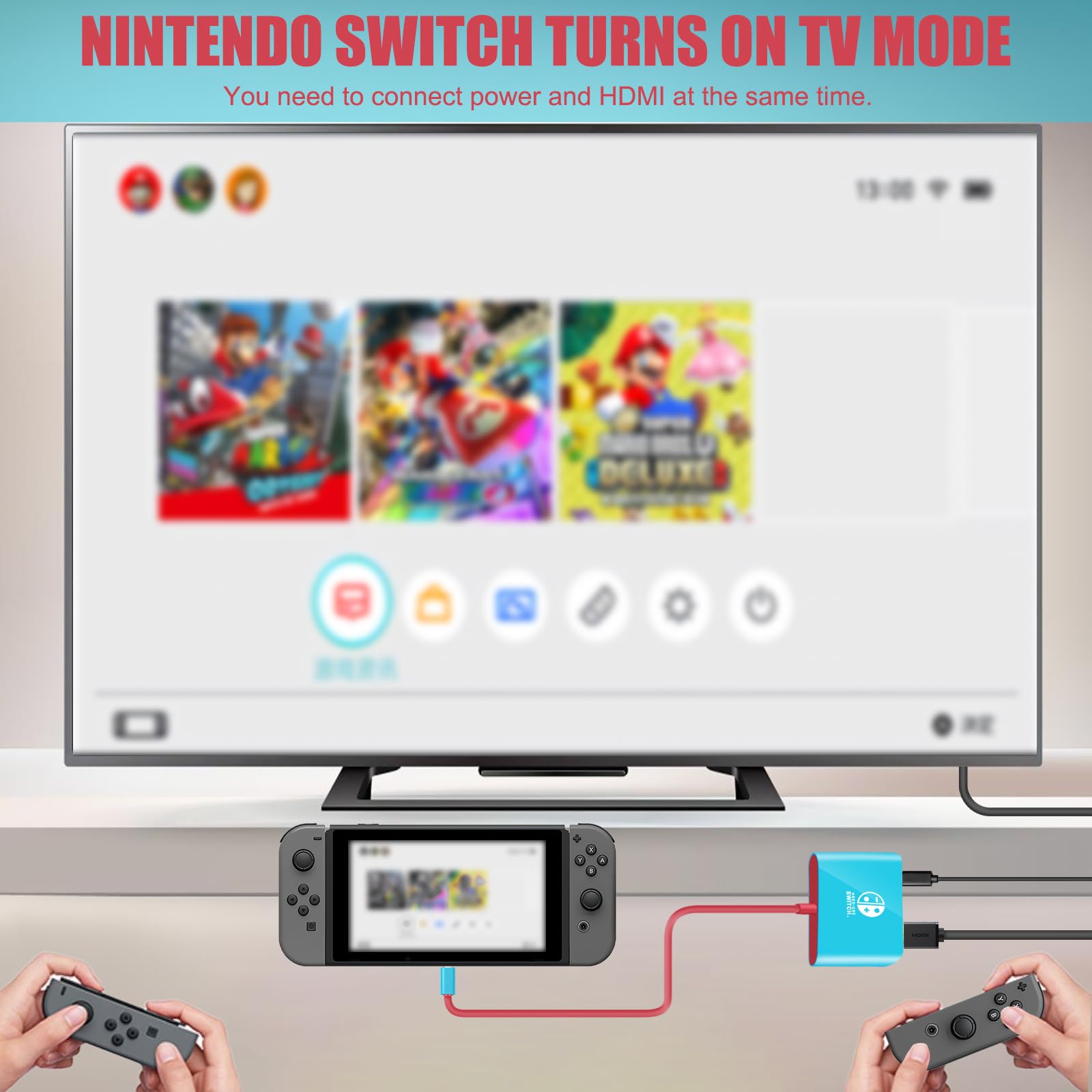 3 en 1 Switch Dock para Switch/Switch OLED, puerto USB 3.0, estación de acoplamiento portátil para Nintendo Switch/Switch OLED, adaptador de TV con HDMI 4K (azul y rojo)