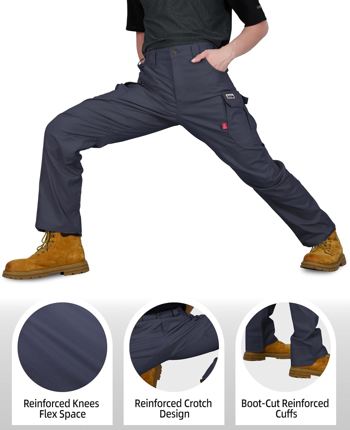 TICOMELA FR Pants for Men Stretch Ripstop Cargo Relaxed Fit Flame Resistant Lightweight Reinforced Work Jeans NFPA2112 CAT2 - Image 5