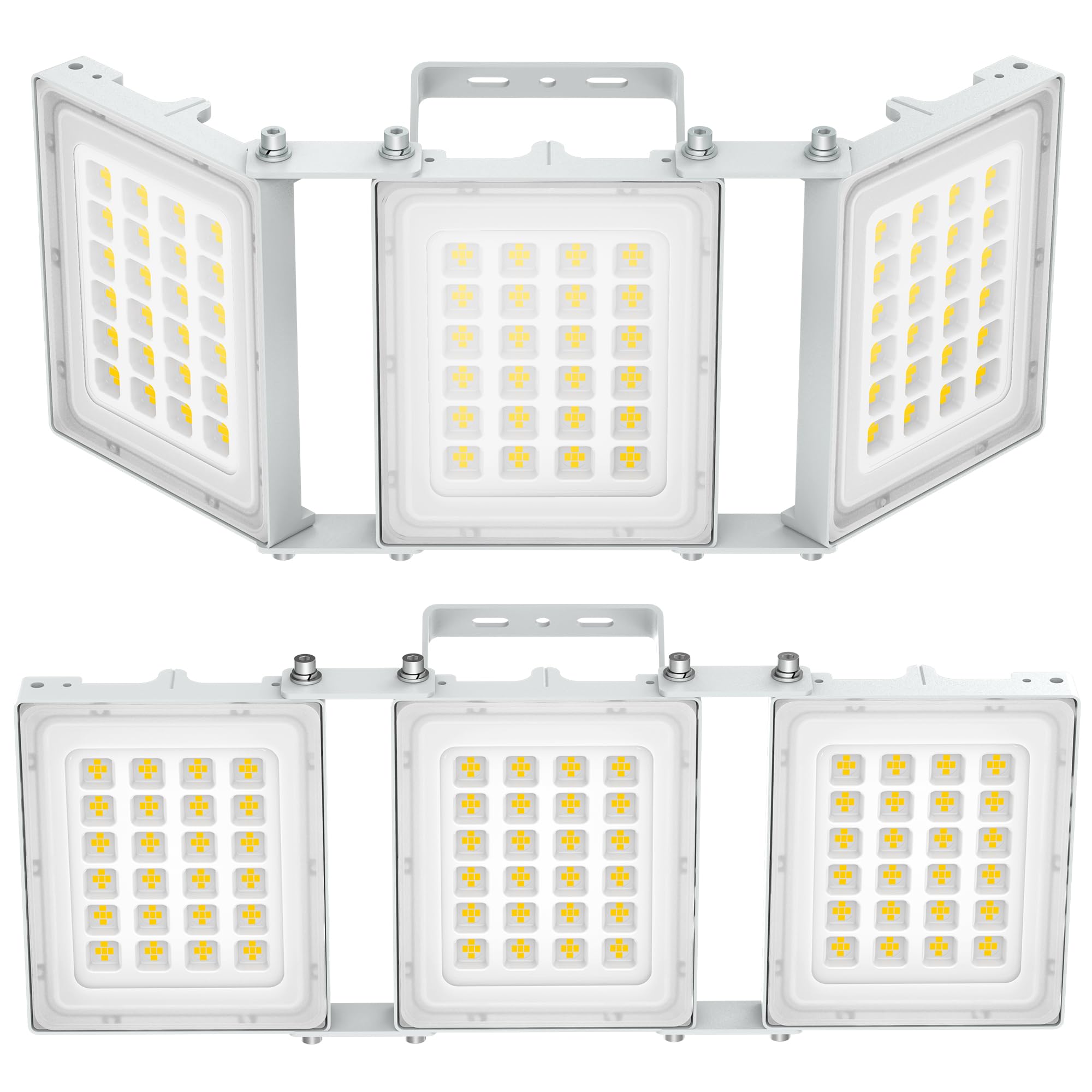 SOLLA-2025 Lite 300W LED Outdoor Floodlight, 30000LM, 6000K Daylight White IP66 Waterproof, 3 Heads Adjustable Outdoor Security Lighting for Parking Lots, Yards, Construction Site, Gray-2 Pack