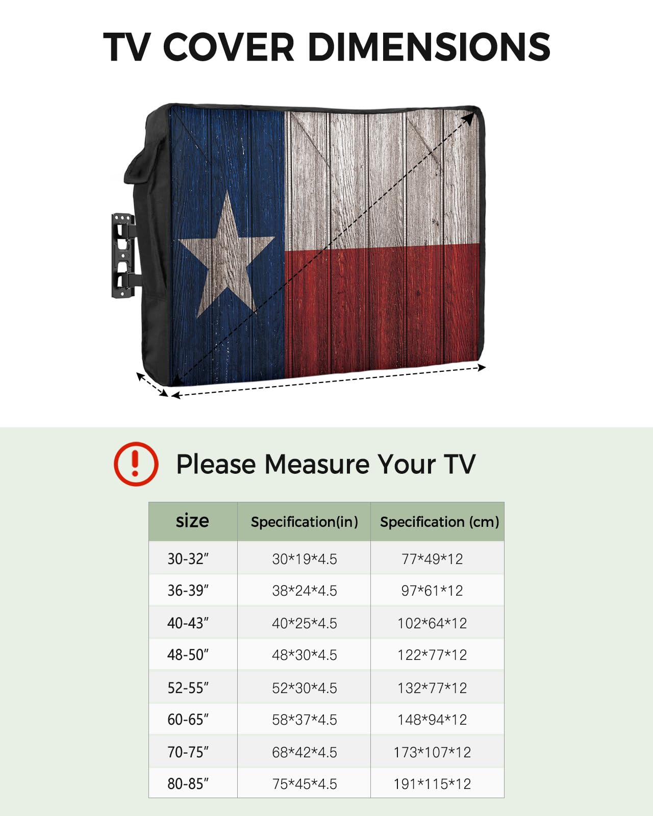 Outdoor TV Cover - Vintage Wood Texas Flag Waterproof and Weatherproof 30"-32" LCD Movable Shield TV Display Screen Protector Outside Television Covers