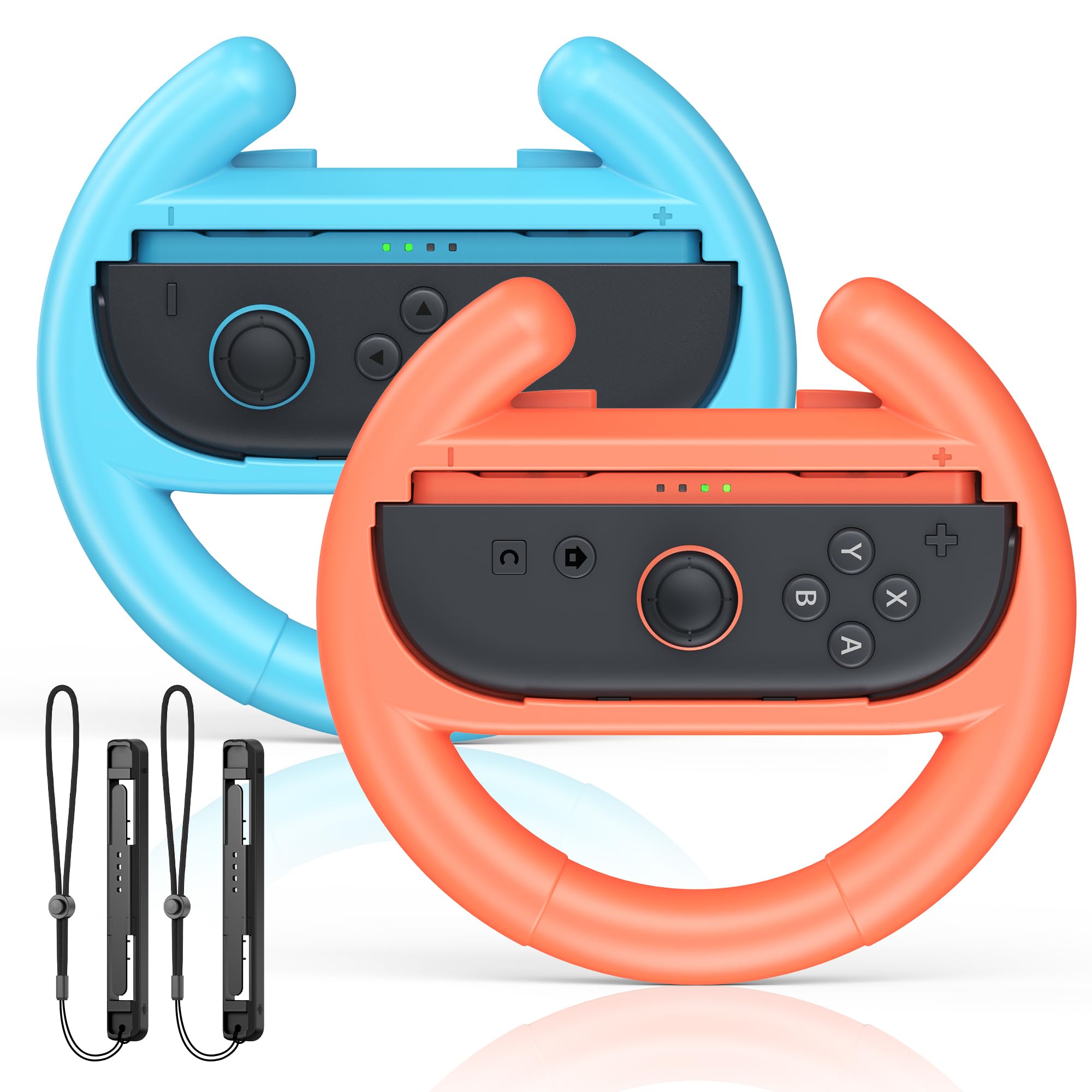 Photo 1 of [Fit For switch1/2] Steering Wheel Hand Grips for Switch 2/Swith 1/OLED, Racing Wheels Handle Accessories for Mario Kart Games, Ergonomic Handheld Grips for Joycons 2 Controller -2 Packs (Orange&Blue)