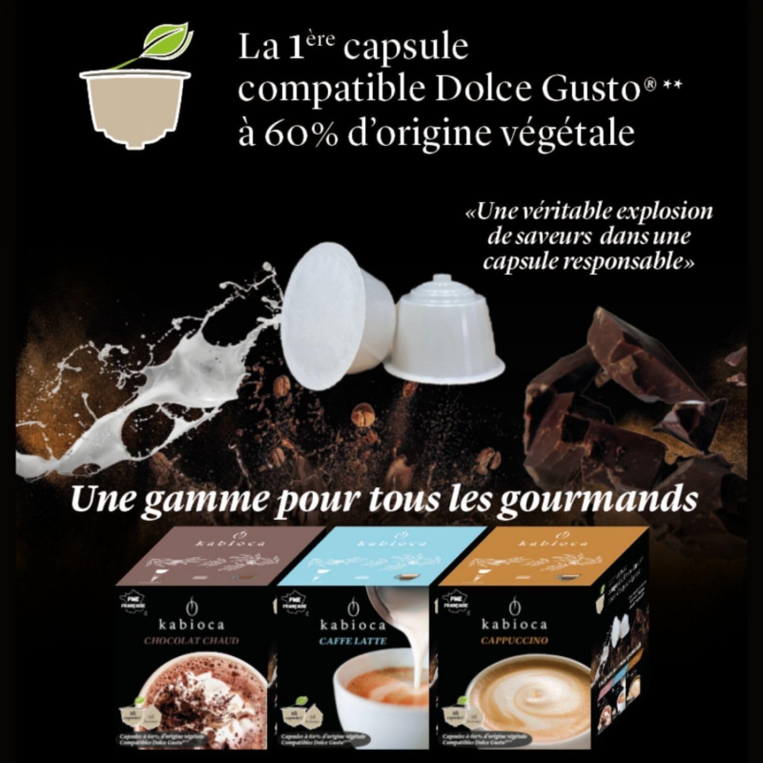 Kabioca Cappuccino Compatible Dolce Gusto - 192 Dosettes Végétales (Lot de 12 x 16 capsules)