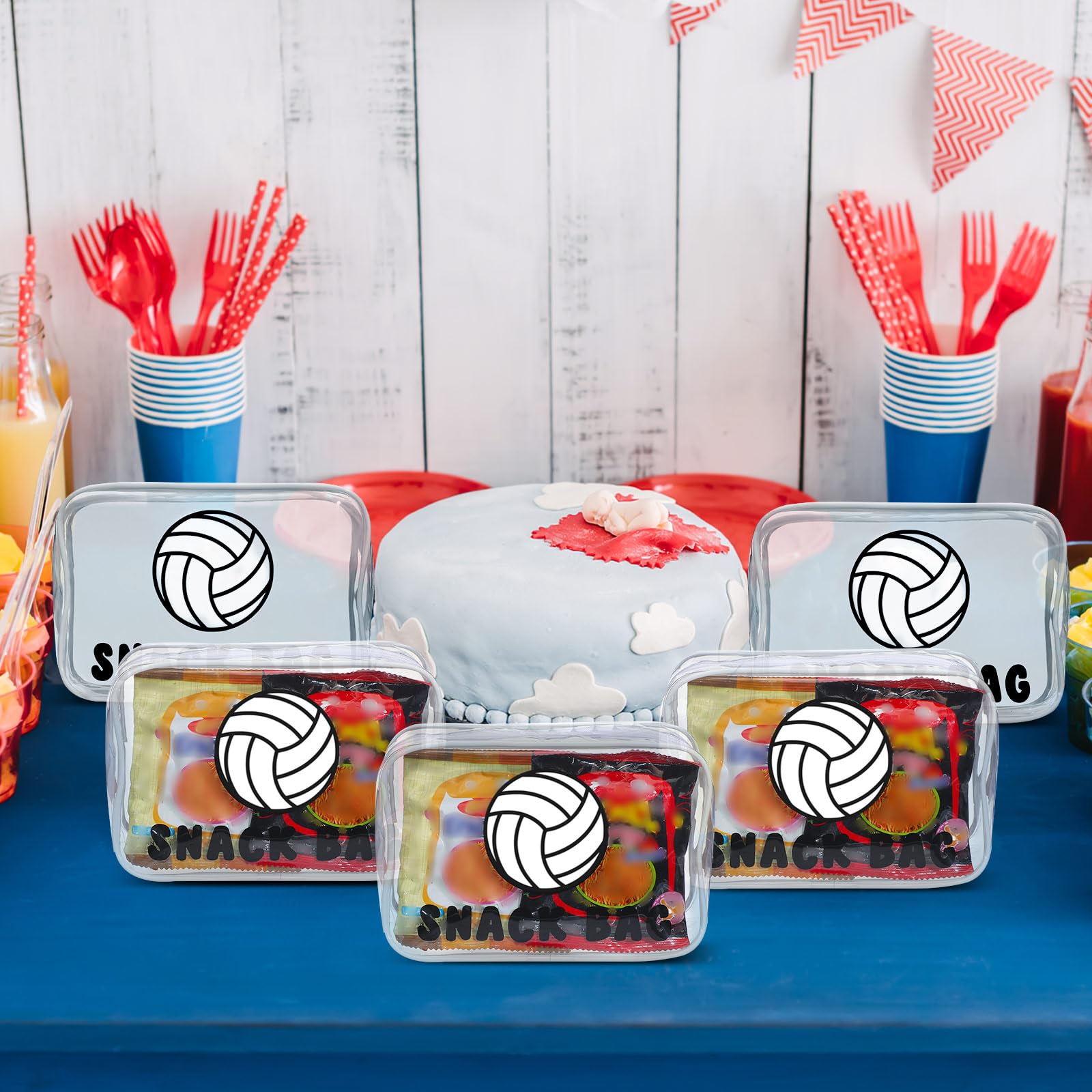 12 Pcs Volleyball Snack Bags for Team Gifts Volleyball Goodie Treat Candy Pouch Bags Clear PVC Waterproof with Zipper Party Favors for Team Ground Birthday Gifts Sport Supplies