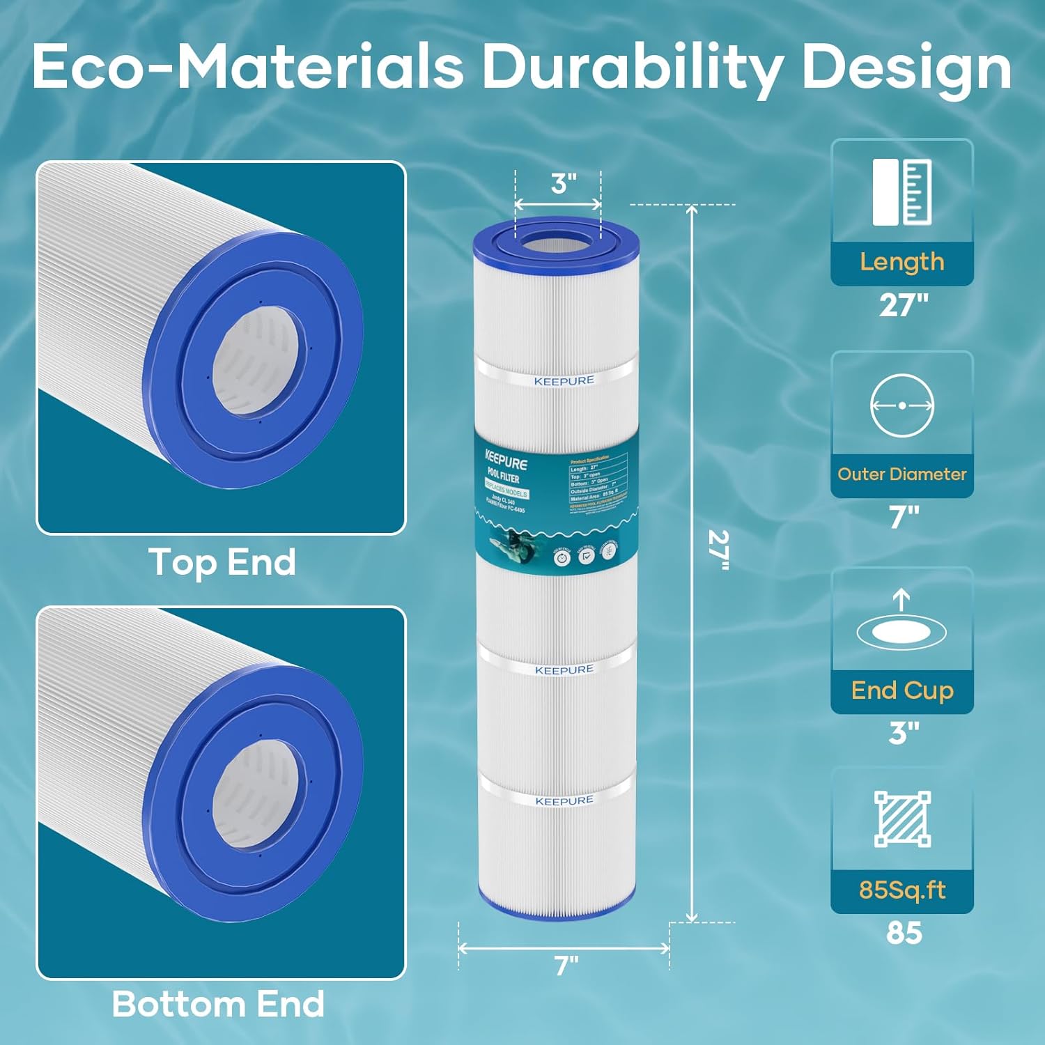 Jandy CV340 Pool Filter Cartridge Compatible with Jandy CL340, PJAN85, C-7459, FC-6405, FC-0800, R0554500, A0557900, 4×85 Sq. Ft, 4 Pack