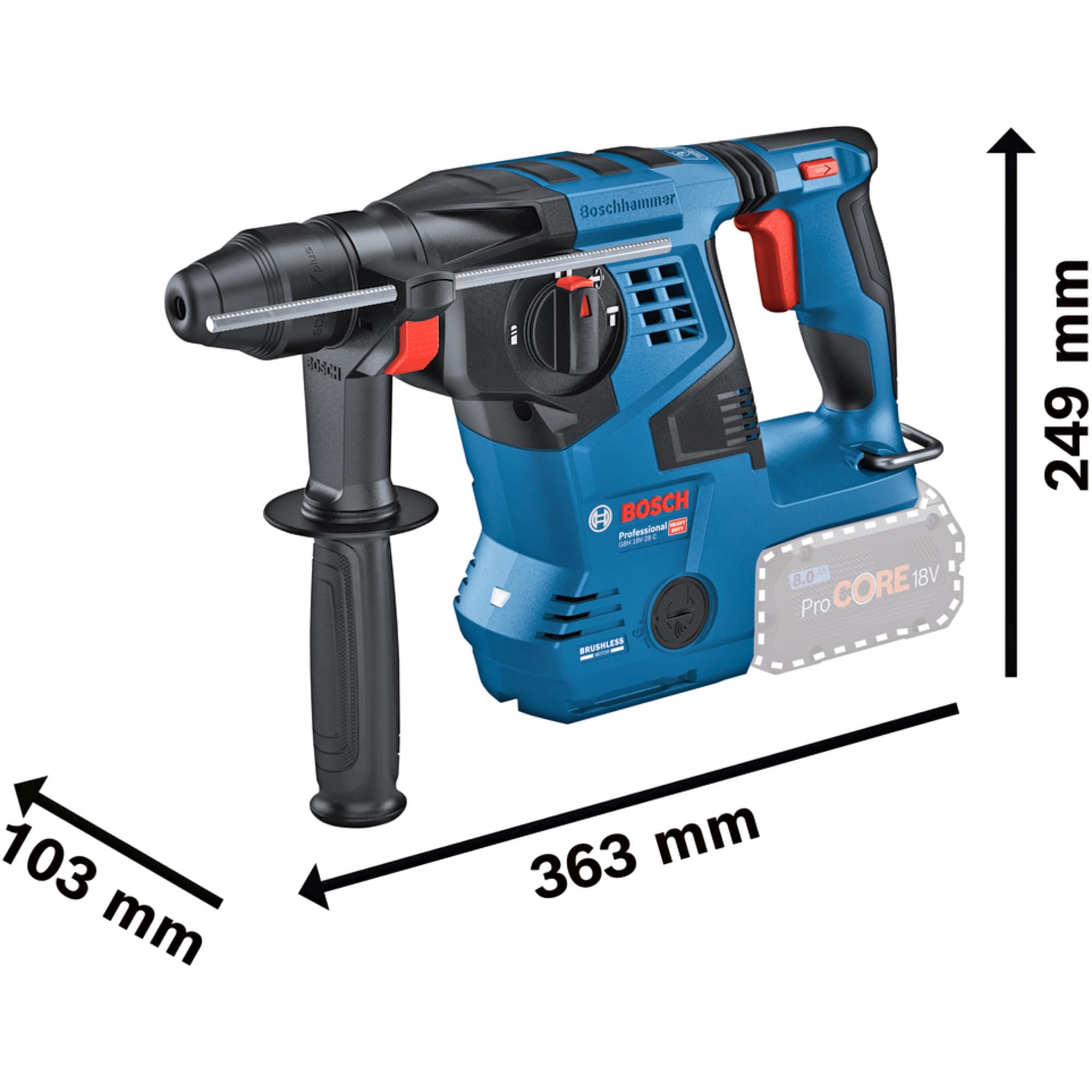 Bosch Professional 18V System perforateur sans-fil GBH 18V-28 C (avec poignée auxiliaire, tube de graisse)