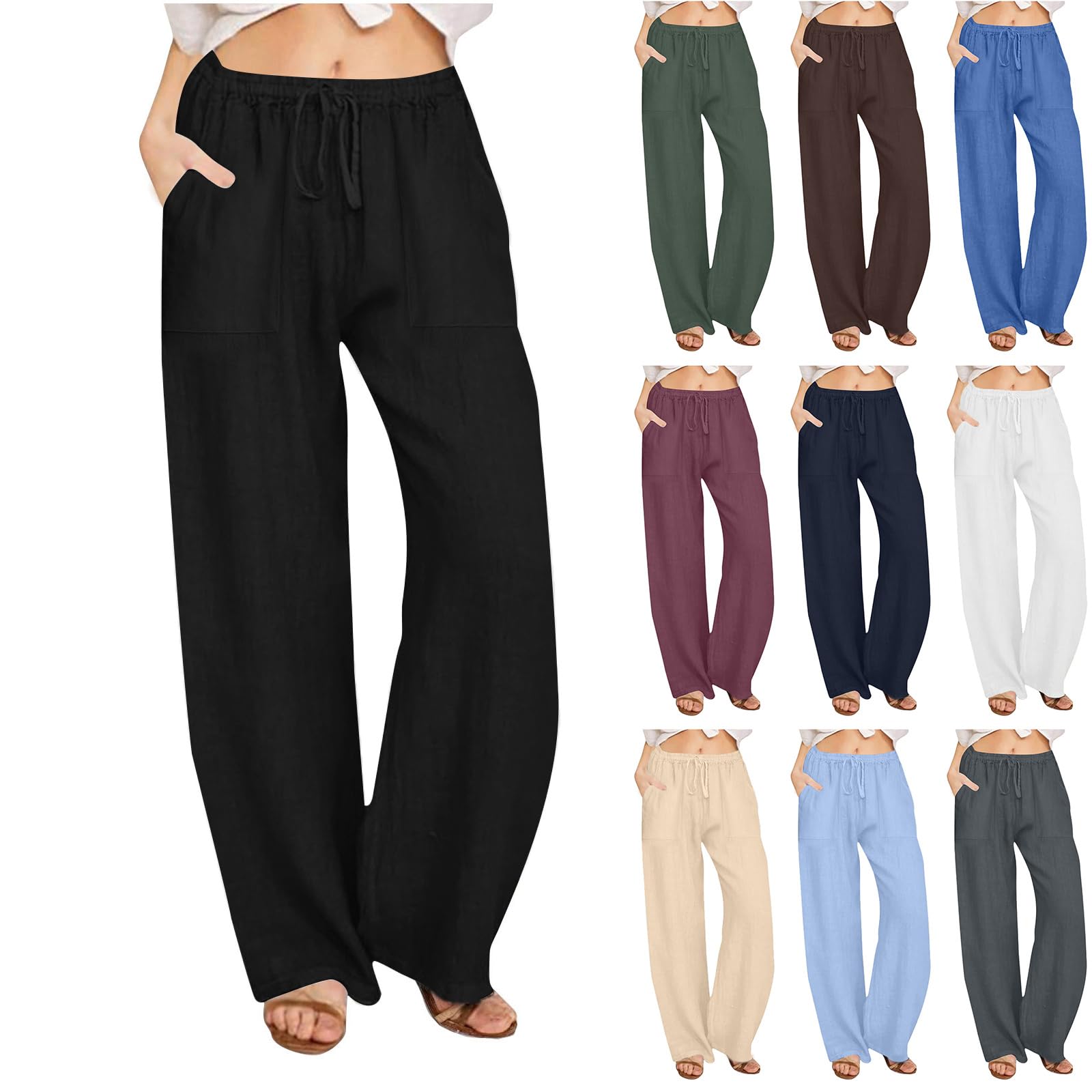 LRMQS Beach Pants for Women Trendy 2025 Lounge Loose Drawstring Elastic Waist Pant Trousers Casual Summer Slacks Clothes