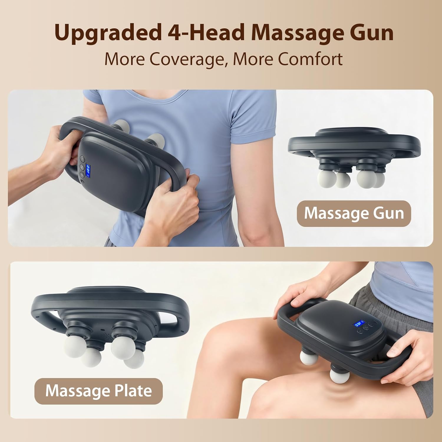 4 Head Massage Gun,Update 25W Powerful Motor for Deep Tissue Percussion Massager with 99 Intensity Levels for Neck, Back,Shoulders, Legs Pain Relief & Recovery - Image 3