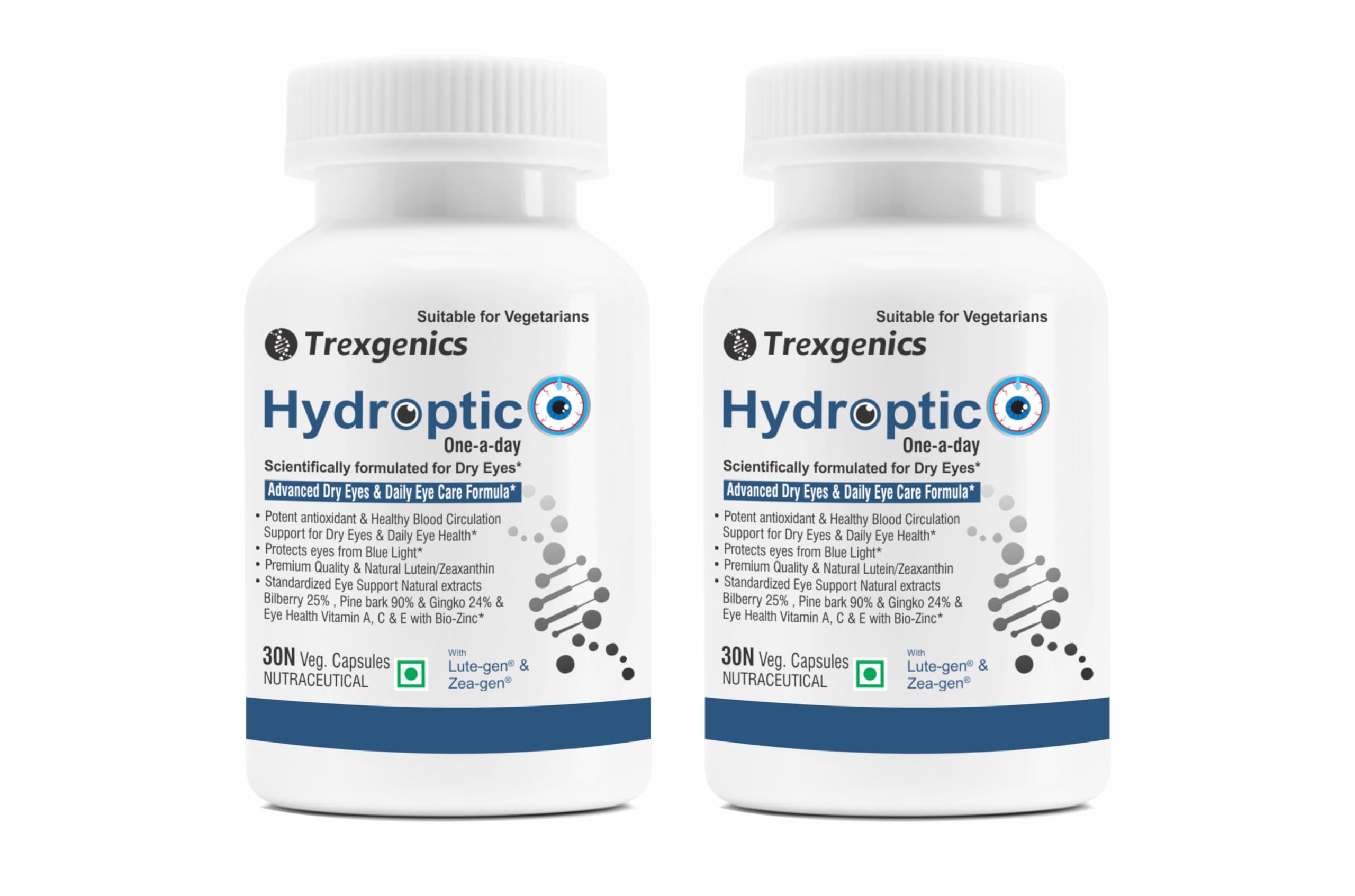 trexgenics® hydroptic advanced dry eyes & eye care one-a-day vegetarian formula with lutein, zeaxanthin, bilberry, gingko, pine bark, vitamin c, zinc &vitamin a (30 vcaps) (2)