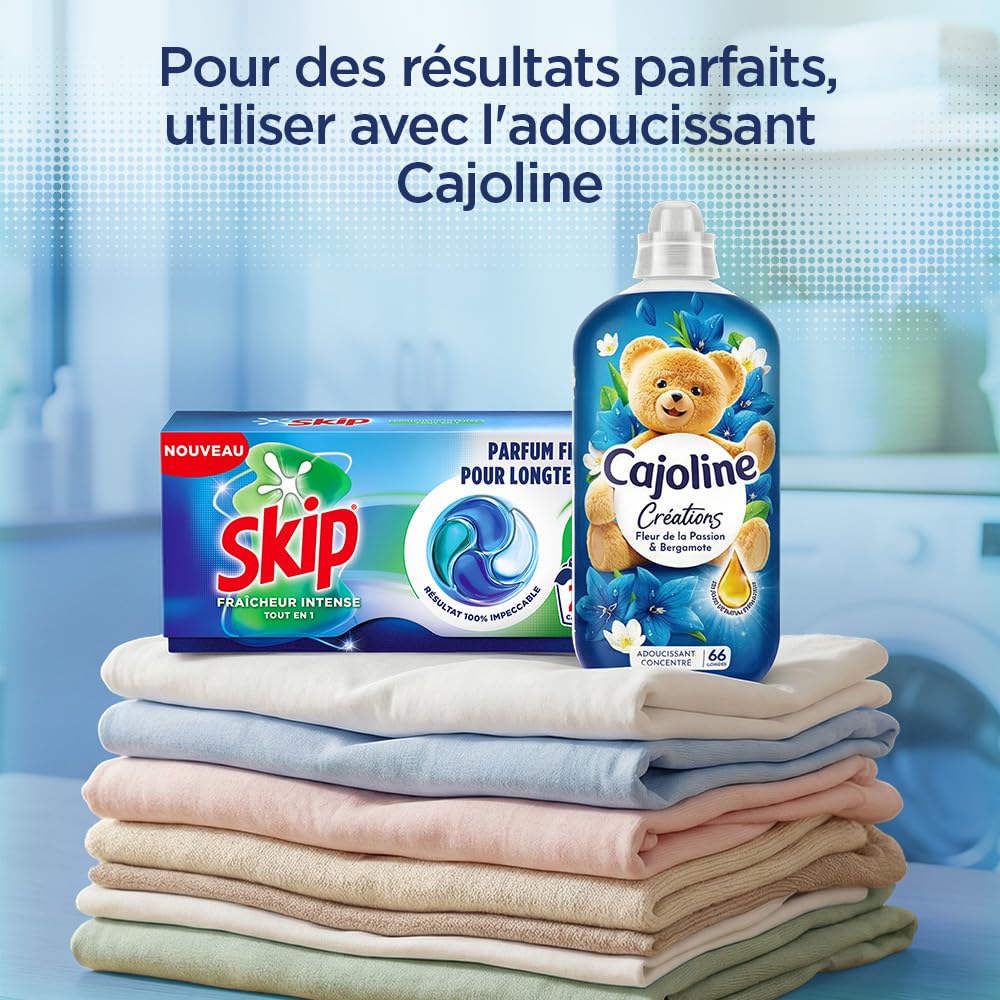 Skip - Capsules Lessive, Tout en 1, Fraîcheur Intense, 4x28 Lavages | Élimine les taches dès le premier lavage, efficace en cycle court et à froid, parfum longue durée, 112 capsules