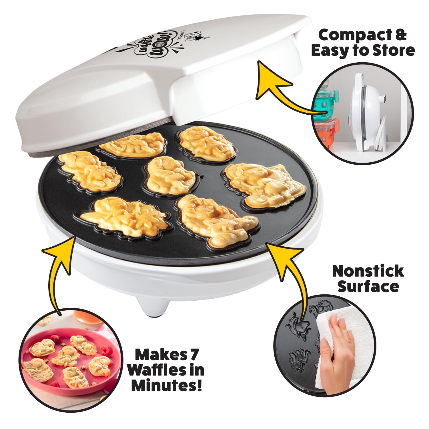 Fairy Friends Mini Waffle Maker- Creates 7 Different Fairy Shaped Waffles or Pancakes in Minutes- A Fun & Cool Magical Breakfast for Kids Adults- Electric Non-Stick Waffler Iron, Fairies Princess Gift