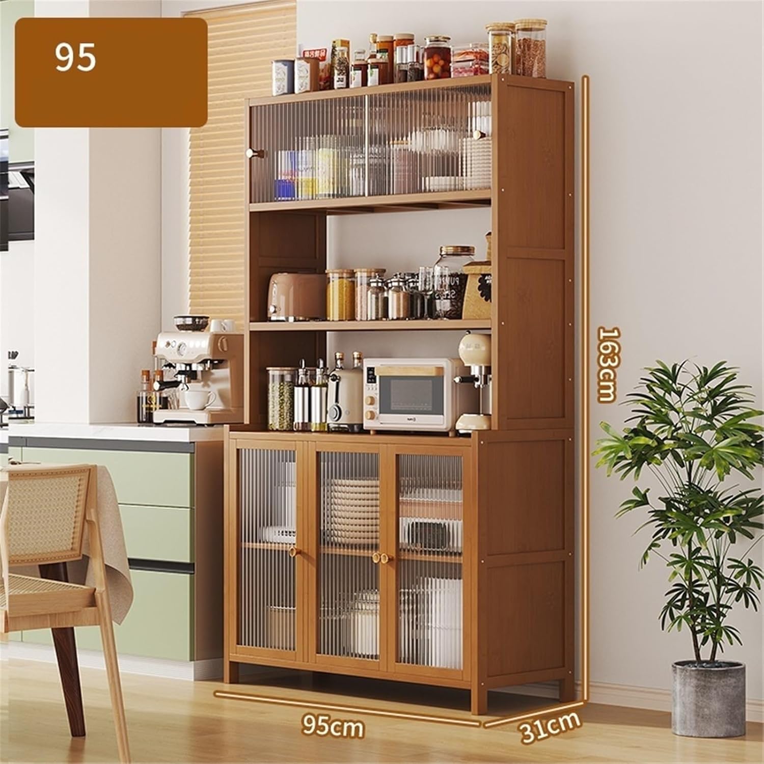 Buffet Cabinet Large Glass Wall-Mounted Sideboard with Integrated Storage Retro Style Multi-Functional for Living Room Kitchen Cabinet