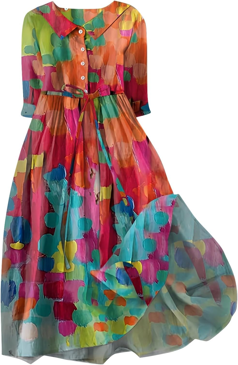 KonJimWomen's 2024 Boho Dress Floral Short Sleeve Casual Summer Beach Flowy Dress Floral Bohemian Tunic Dress Babydoll Beach Dresses