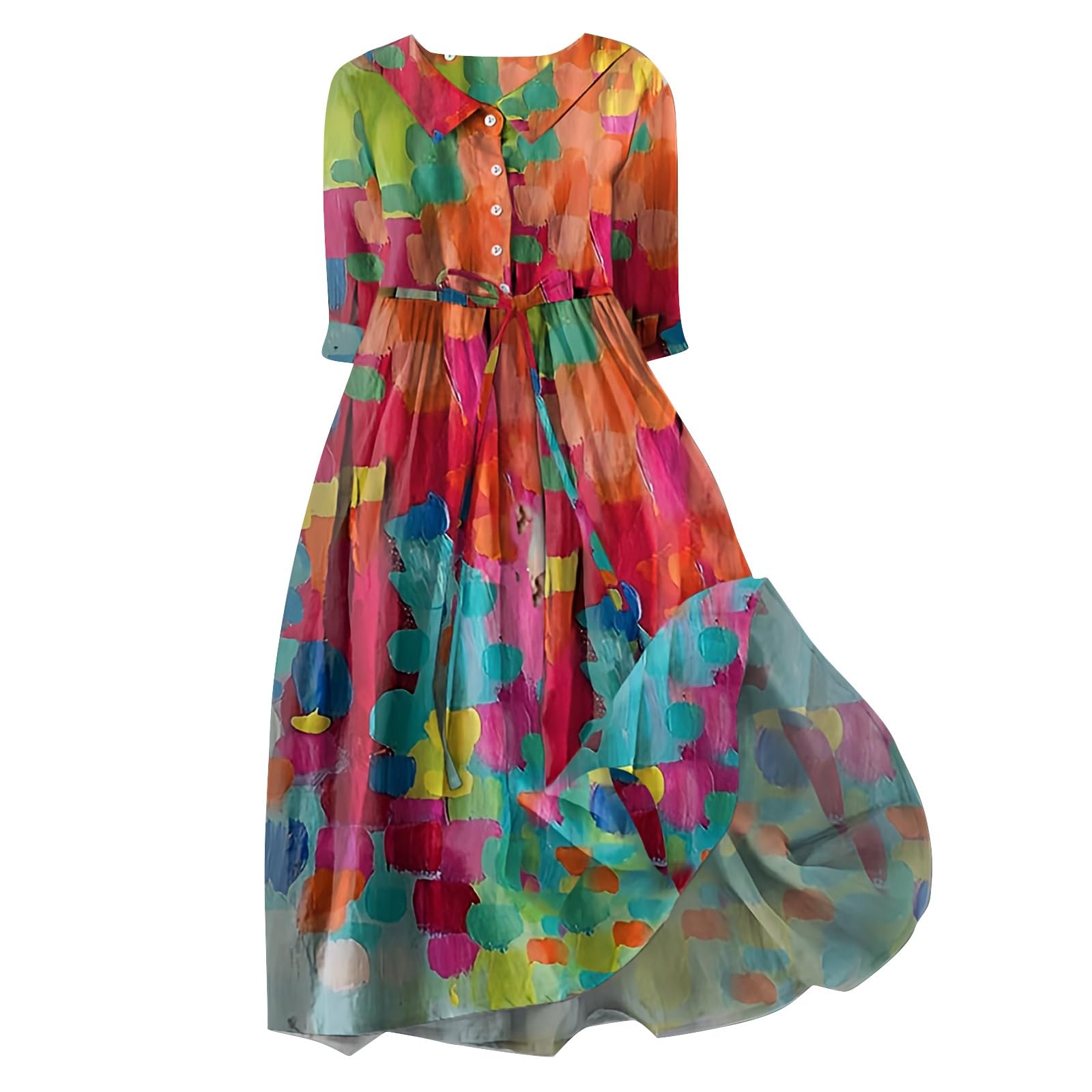 KonJimWomen's 2024 Boho Dress Floral Short Sleeve Casual Summer Beach Flowy Dress Floral Bohemian Tunic Dress Babydoll Beach Dresses