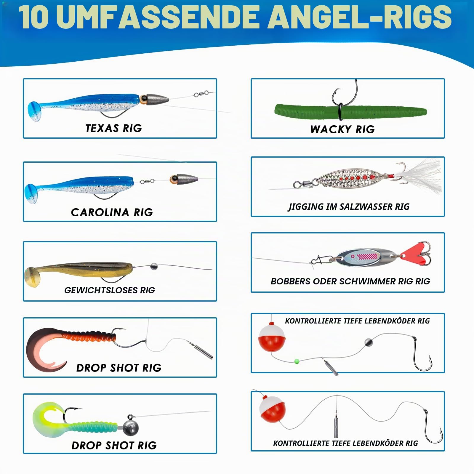 THKFISH Angelköder-Set, 299 Stück Angelzubehör Ausrüstung, Angelset Angelsachen Angelkoffer Köderbox mit Angel Zubehör Köder Angelhaken Angelblei Spinnköder